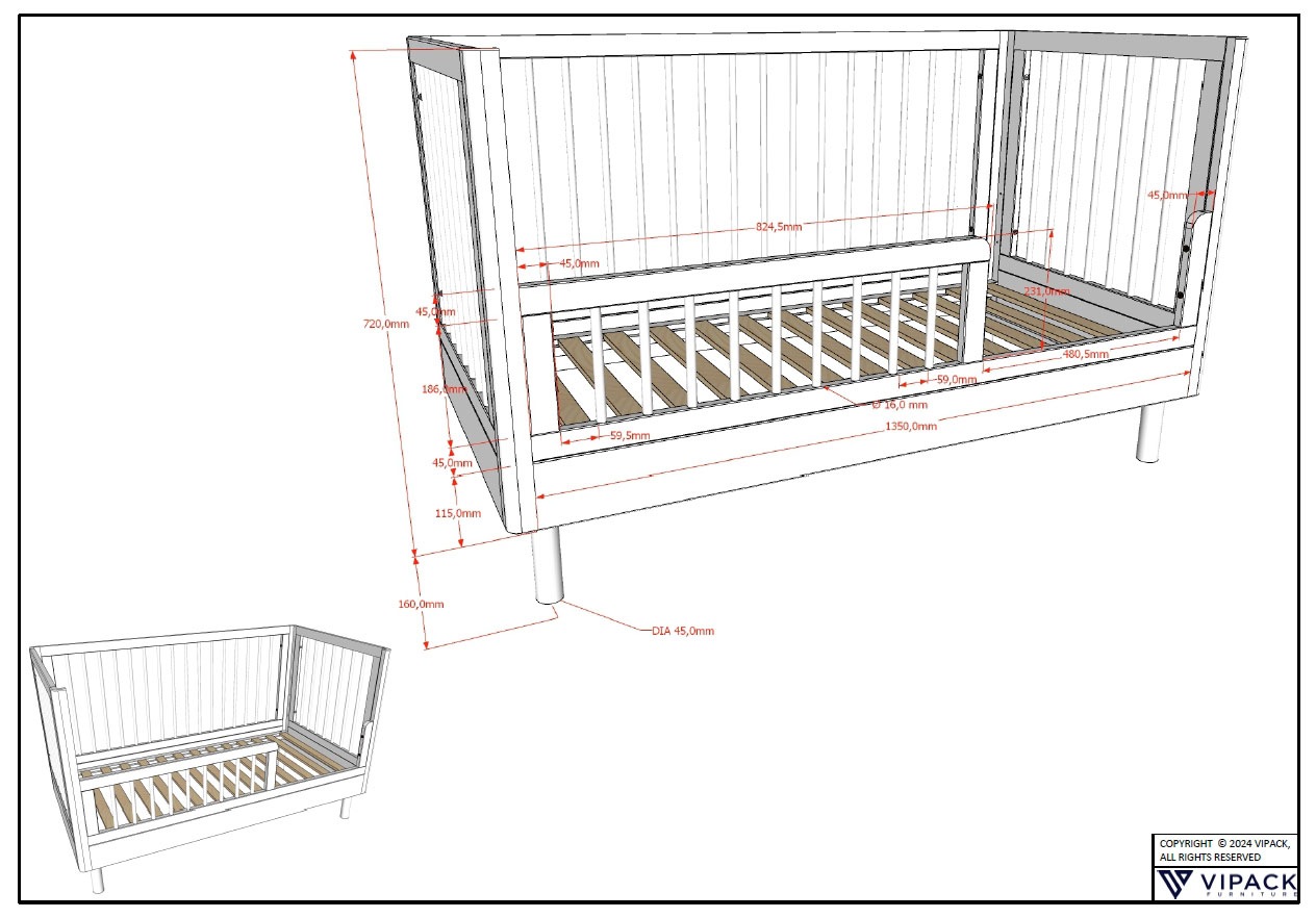 Home affaire Babybett »hochwertig, stabil gebaut, Made in Europe, Oberfläche geölt lt. EN71-3«, 70/140 cm, mit Schlupfsprossen und Lattenrost, höhenverstellbar