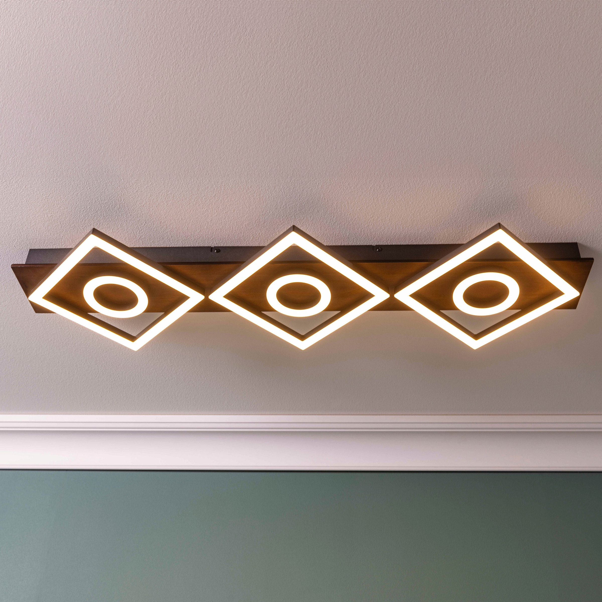 Brilliant LED Deckenleuchte »Maureen«, 88 x 28 cm, 3900 lm, 3-Stufen-dimmbar, 3000 K, Metall/Holz