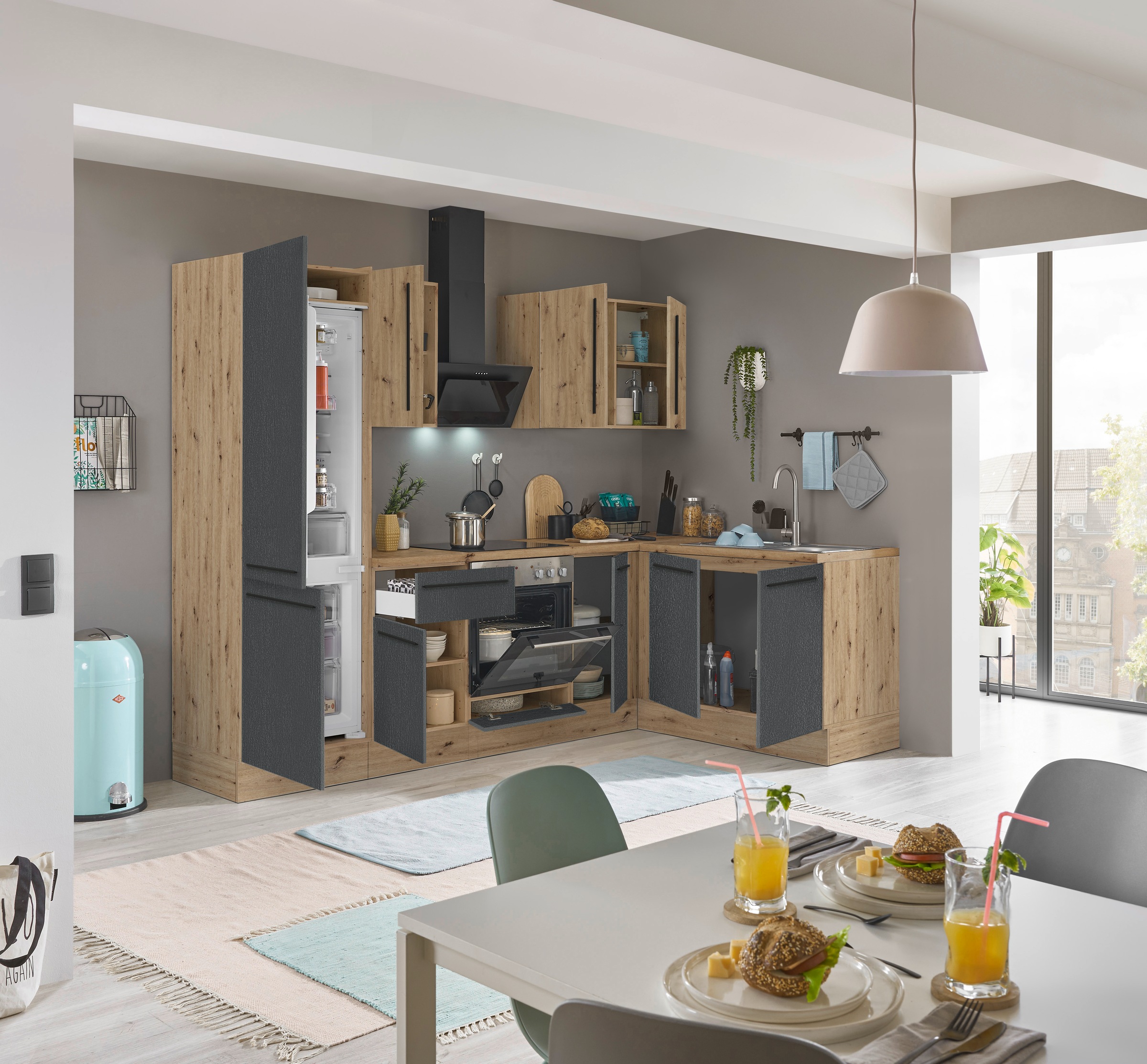 KOCHSTATION Winkelküche »Florida, Stellbreite 270x165 cm«, wahlweise mit E-Geräten, mit Softclose für Türen und Schubkästen