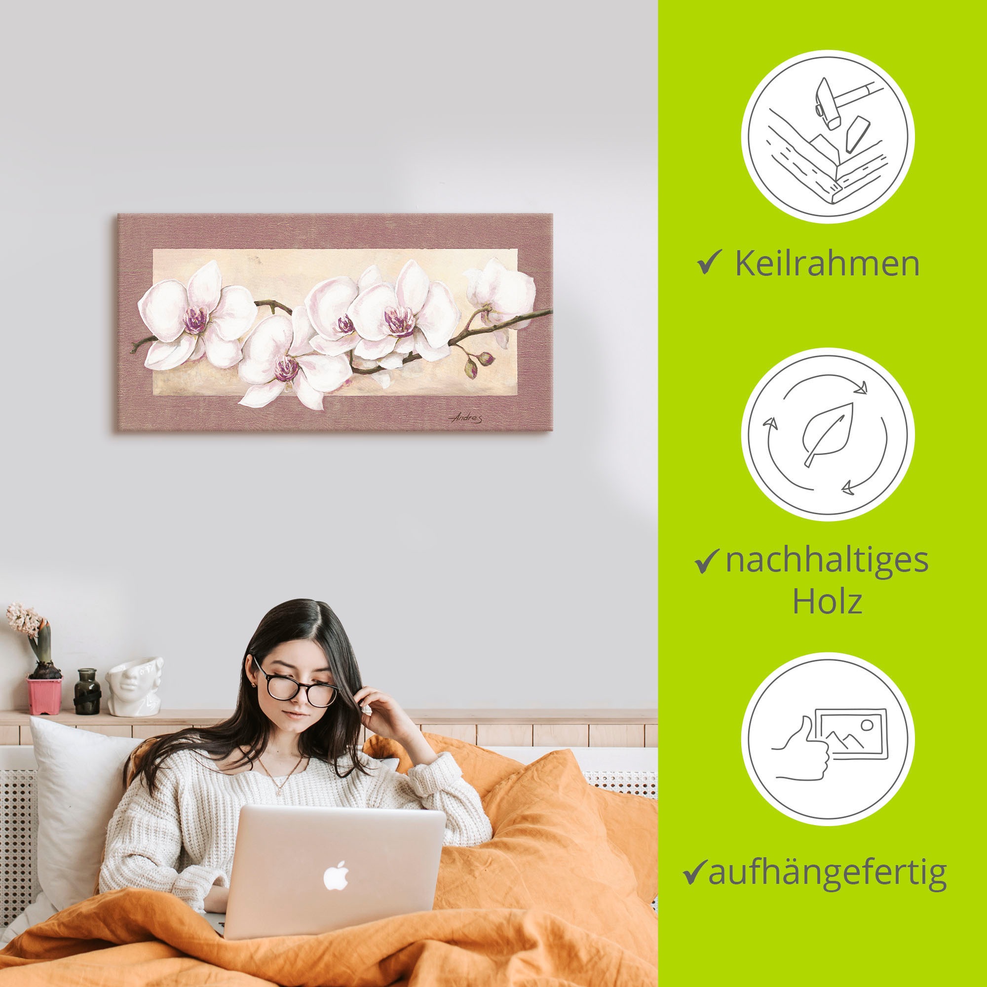 Artland Wandbild »Orchideenzweig_in Beerentönen«, Blumen, (1 St.), als Alubild, Outdoorbild, Leinwandbild in verschied. Größen