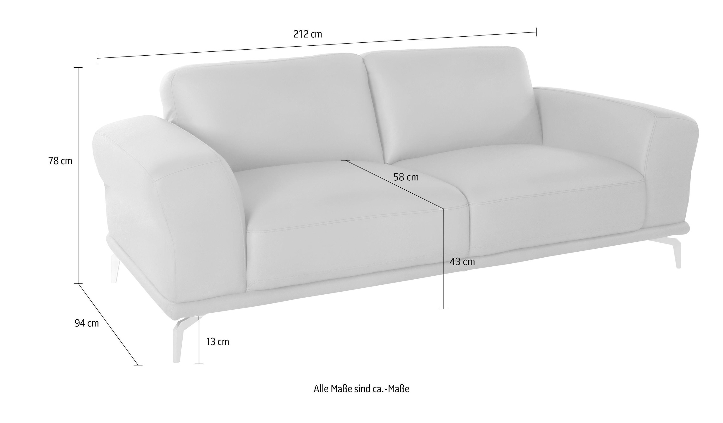 W.SCHILLIG 2,5-Sitzer »montanaa« mit Metallfüßen in Silber matt, Breite 212 cm