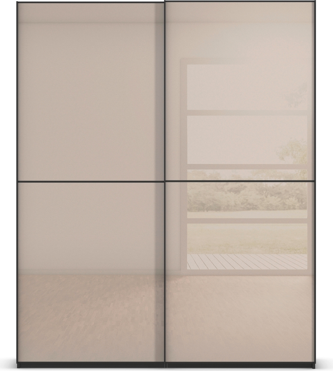 rauch Schwebetürenschrank »Kleiderschrank Schrank Garderobe Schlafzimmerschrank SCALE-DUO«, edle zweigeteilte Türen Glas-Front mit 3 Zierleisten MADE IN GERMANY