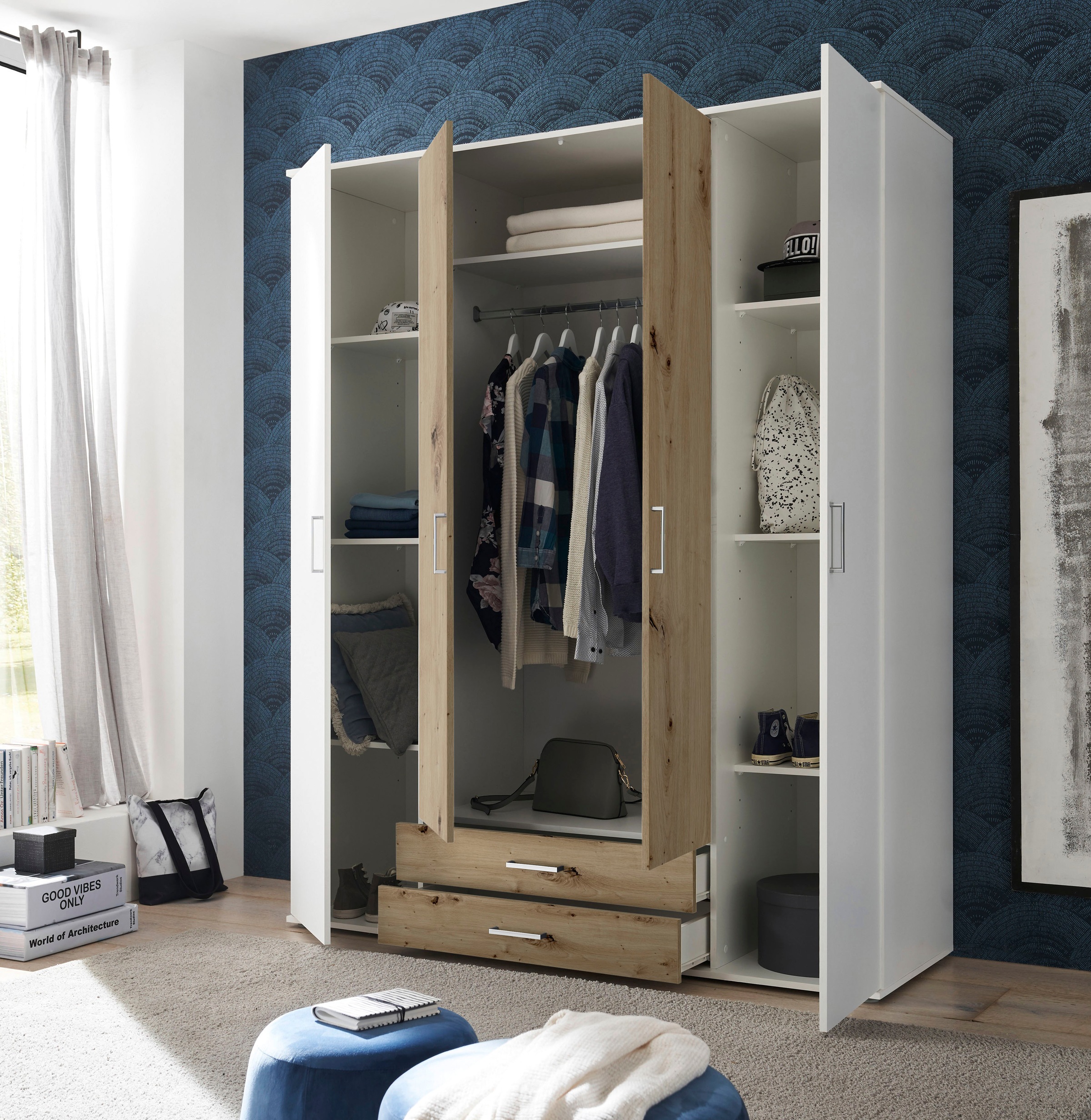 Schlafkontor Kleiderschrank »Marburg Bestseller Schrank Garderobe mit Schubladen«, Schlafzimmerschrank in Top Qualität, in 2 Breiten