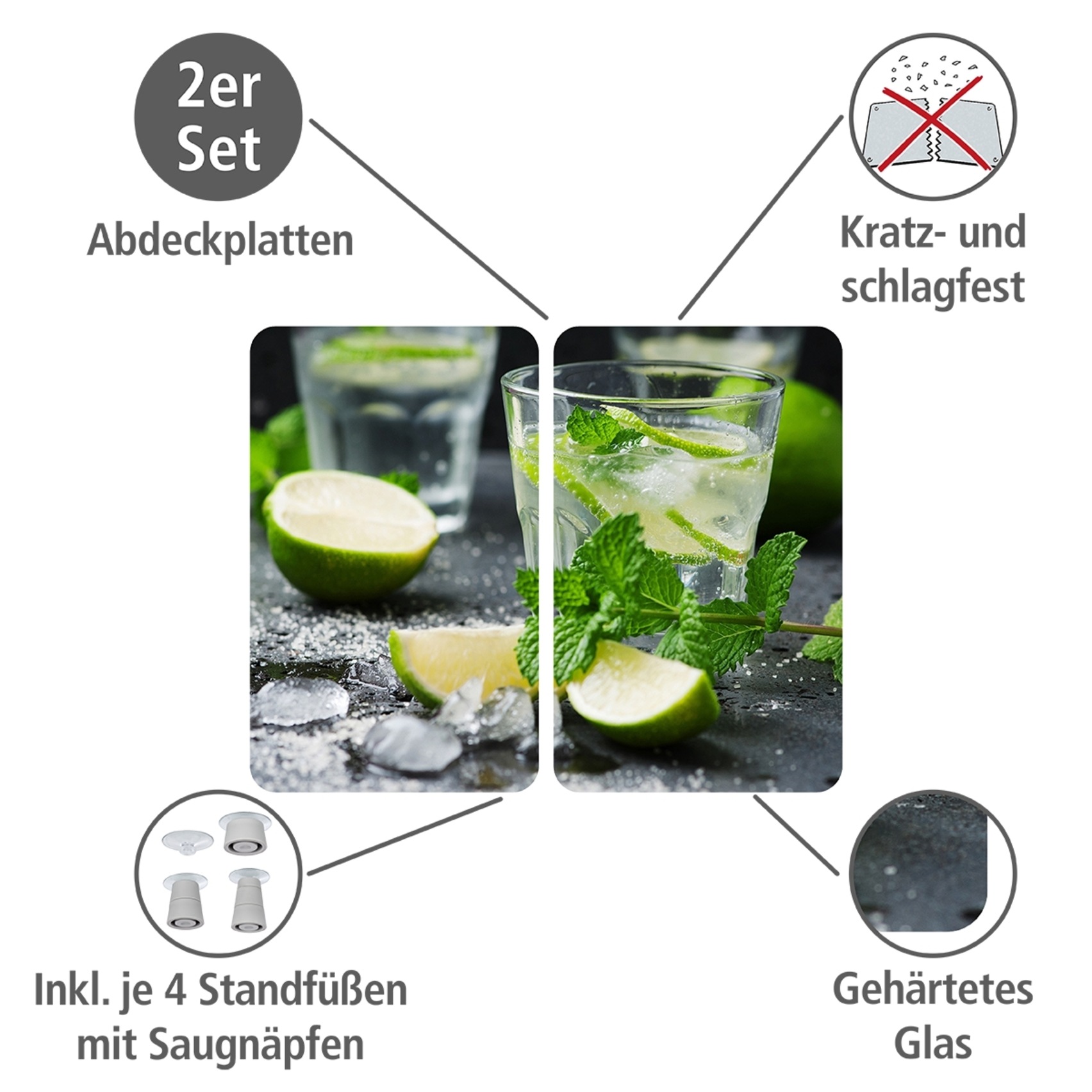 WENKO Herd-Abdeckplatte »Universal Modell Mojito«, (Set, 2 tlg.), Herdabdec günstig online kaufen