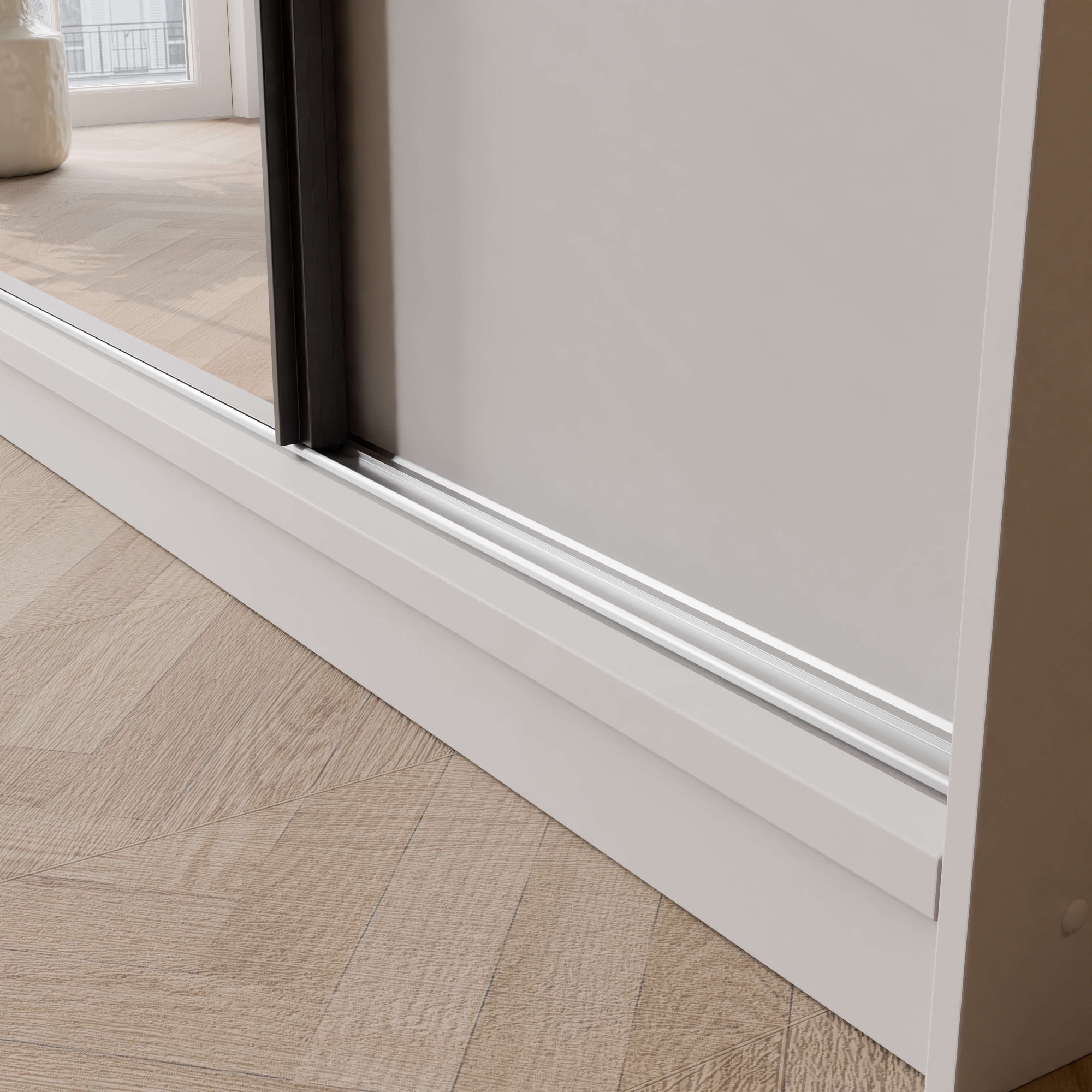 OTTO home Schwebetürenschrank »JORELLA, Premium Innenausstattung, maximaler Stauraum, Made in EU« H/B/T ca. 210/200/59 cm, 4 Schubladen, 2 Kleiderstangen, 8 Fächer,  3 Türen, schwarze Kontraste, Spiegel, modernes Design