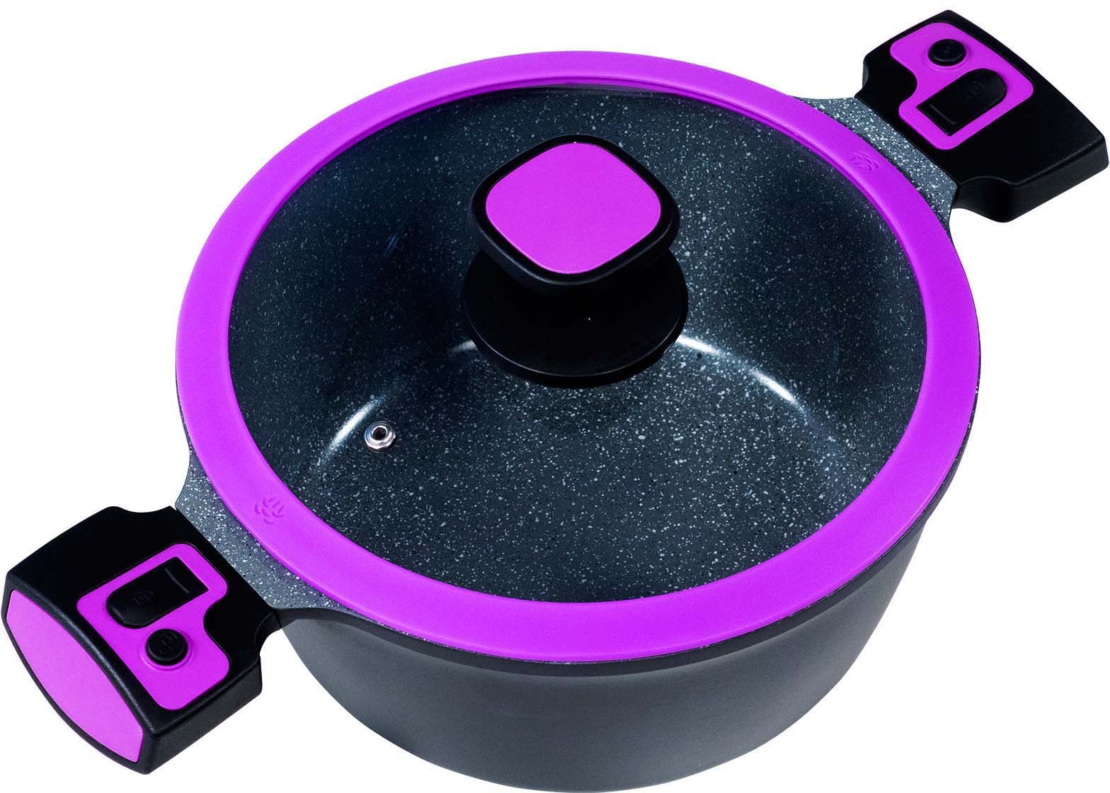 KING Topf-Set »Click-Grip«, Aluminiumguss, (Set, 3 tlg., 1x Kochtopf Ø 28 cm, 1x Kochtopf Ø 24 cm, 1x Bratpfanne Ø 32 cm), Induktion