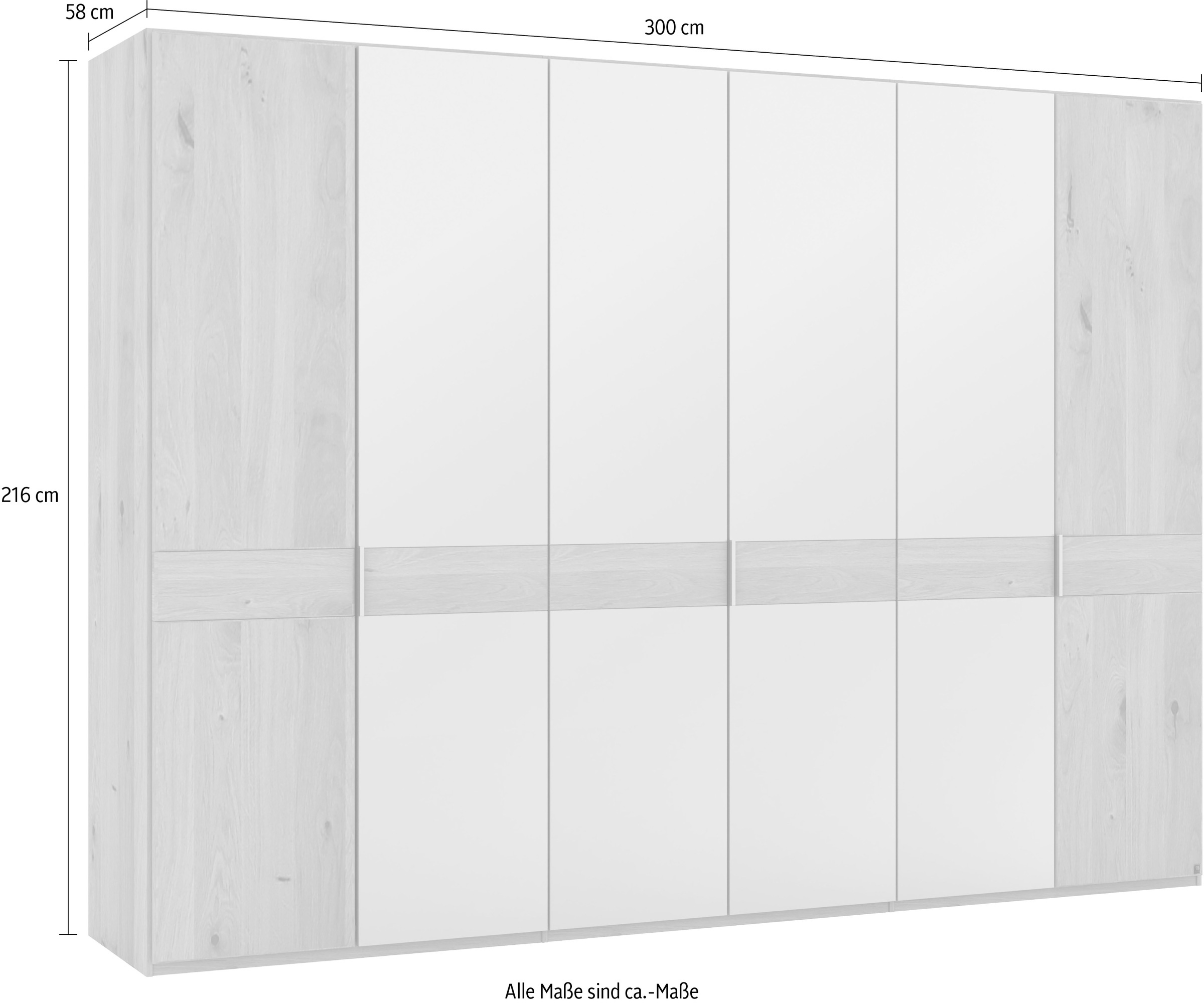Musterring Drehtürenschrank »Savona, Kleiderschrank, Schrank, Garderobe, teilmassiv Eiche«, (mit Türdämpfern, mit Spiegel oder Glas, extra Böden, MADE IN GERMANY), Türen in Bianco-Eiche massiv, Spiegel-/Glastüren, verschiedene Größen