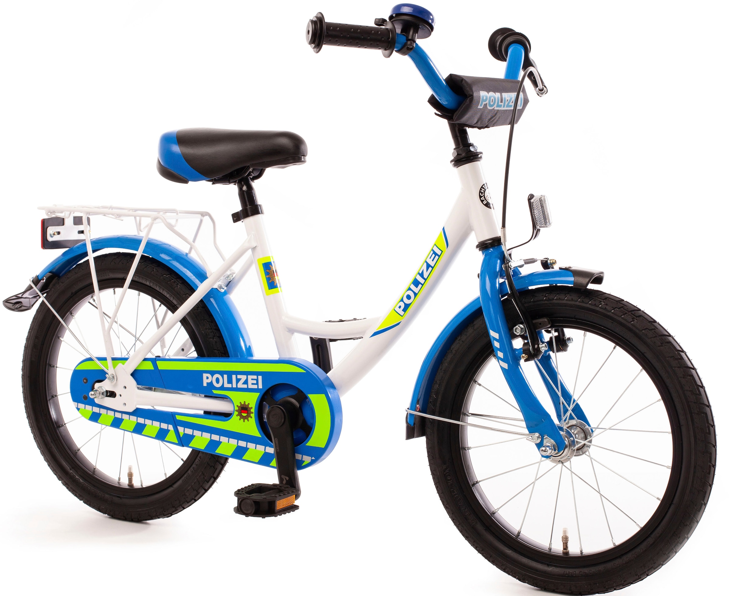 Bachtenkirch Kinderfahrrad »Kinderfahrrad "POLIZEI" kristall-weiß/blau/neon«, 1 Gang, ohne Schaltung