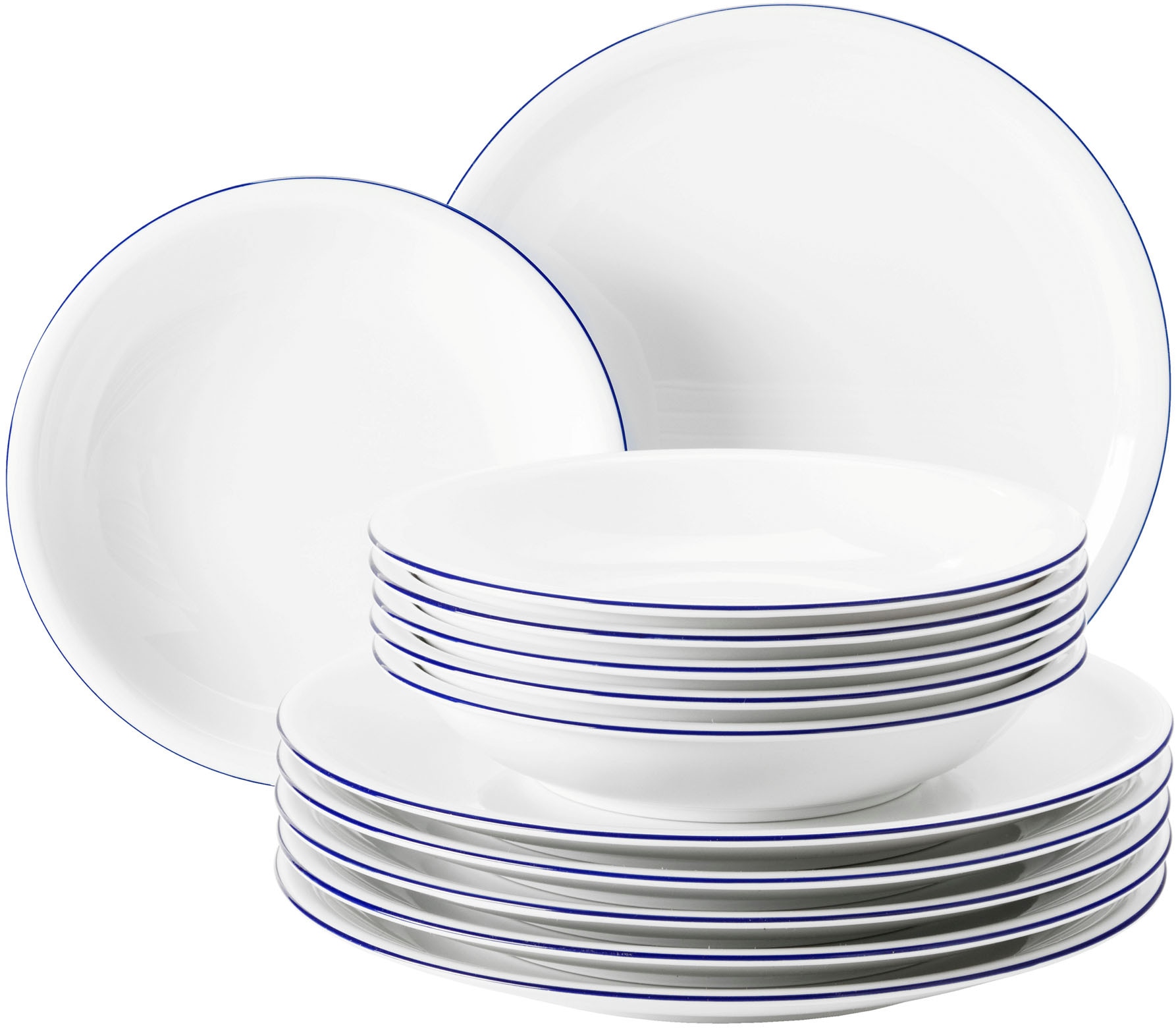 Seltmann Weiden Tafelservice »Teller Set, Geschirr-Set Compact Blaurand«, (Set, 12 tlg.), Geschirr-Set, Teller, weiß, Made in Germany, 12 Teile, für 6 Personen