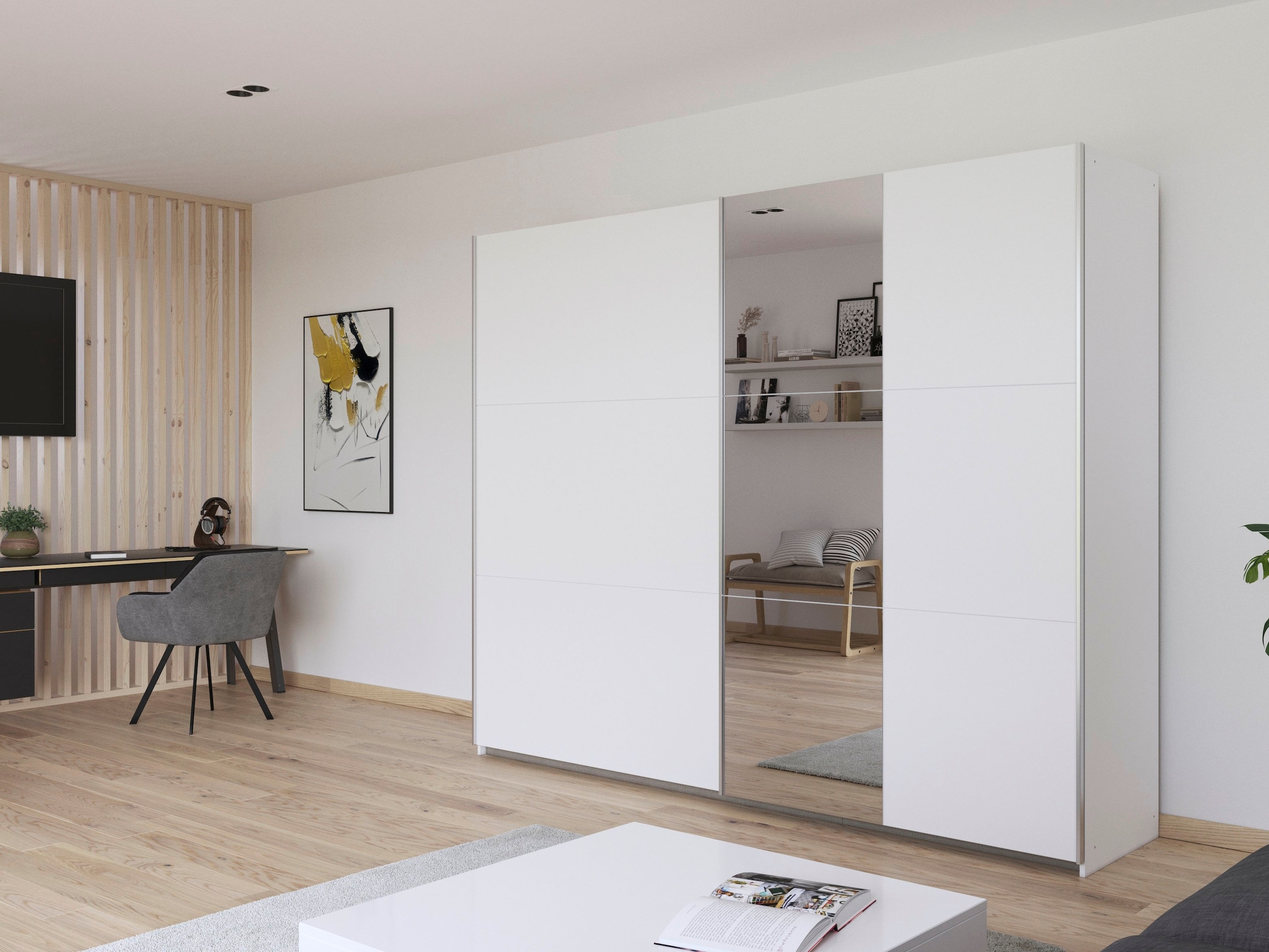rauch Schwebetürenschrank »Kleiderschrank Drehtürenschrank Schrank Garderobe KRONACH TOPSELLER«, mit Spiegel und viel Stauraum, Metallgriffleisten, MADE IN GERMANY