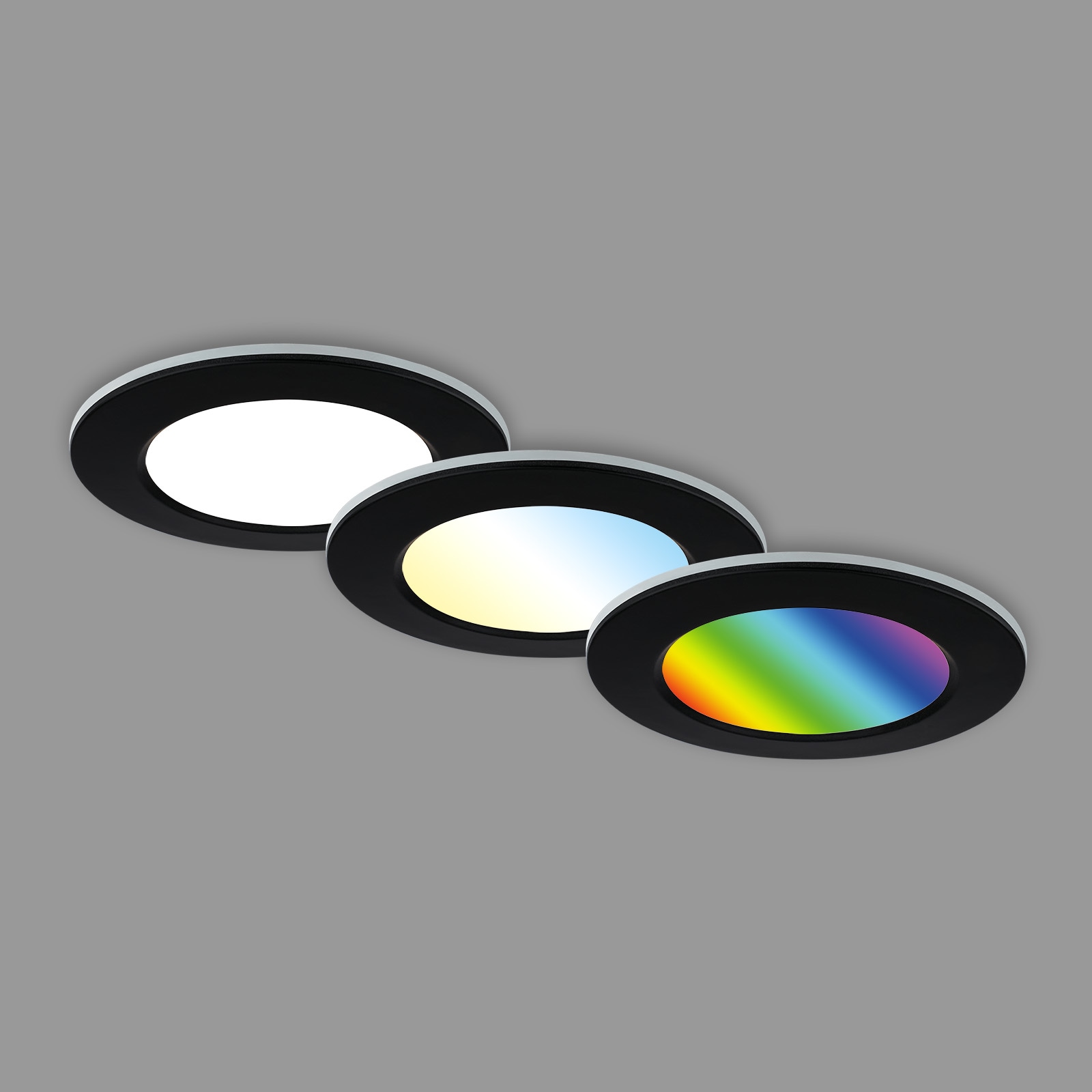 Briloner Leuchten LED Einbauleuchte »3er Set LED Einbauleuchten RGB-CCT, schwarz«, 3er Set LED Einbauleuchten Decke, RGB Einbaulampen CCT, LED Bad