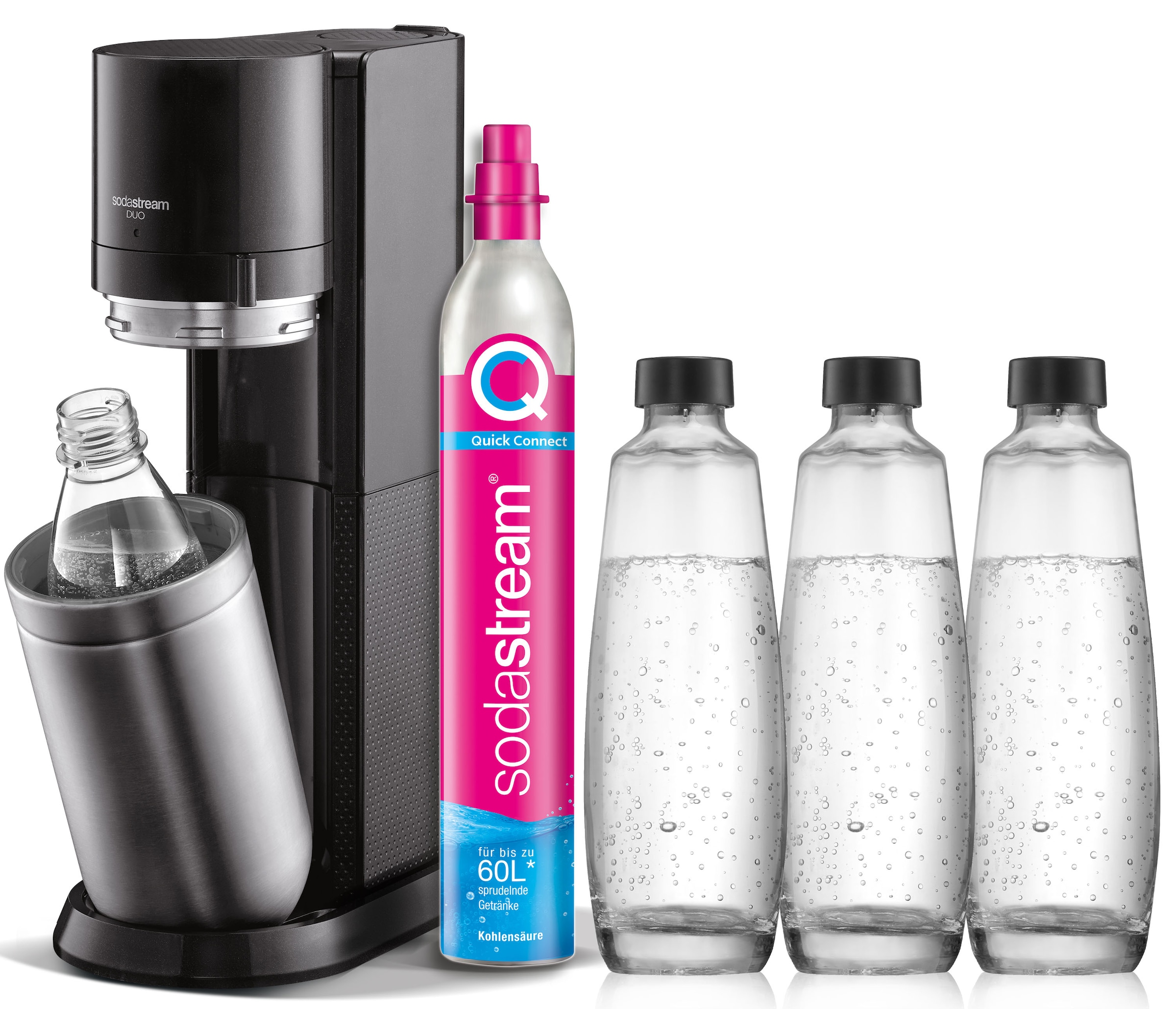 SodaStream Wassersprudler »DUO Vorteilspack«, (Set, 6 tlg.), SodaStreamSprudler DUO+CO2Zylinder,+Glasflaschen+Kunststoff-Flasche