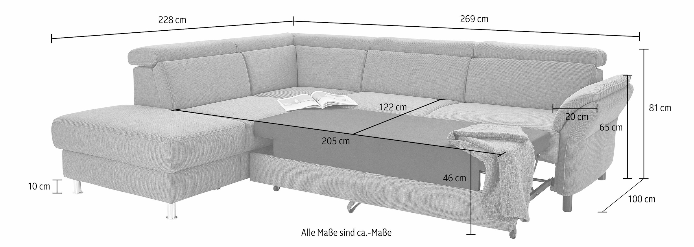 sit&more Ecksofa »Avignon L-Form«, inklusive Kopfteilverstellung, wahlweise mit Bettfunktion