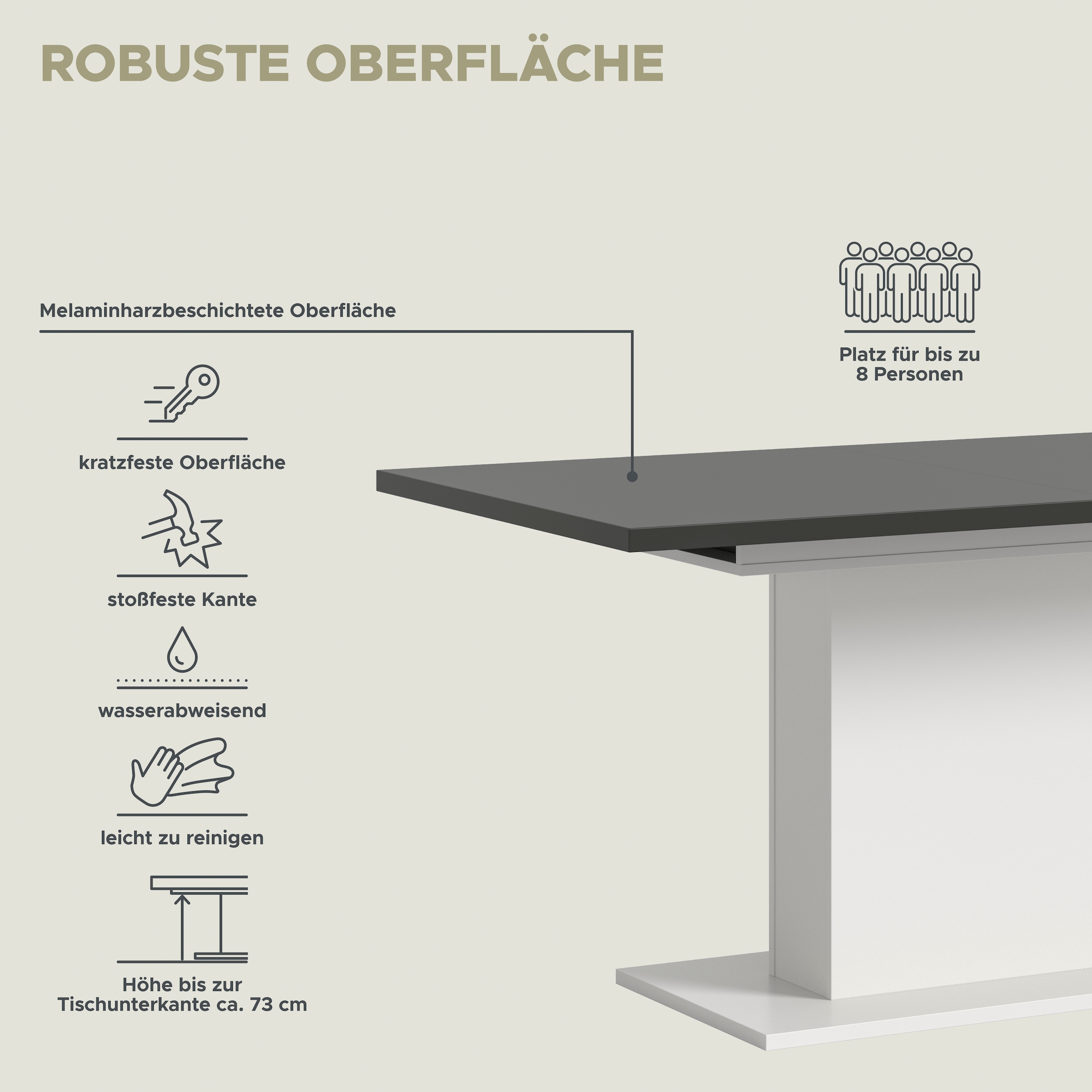 INOSIGN Esstisch »Motus, ausziehbar 150 -190 cm, inklusive 40 cm Einlegeplatte«, (Set, 1 St.), Säulengestell mit Bodenplatte, Tisch, Küchentisch, Esszimmer, Küche