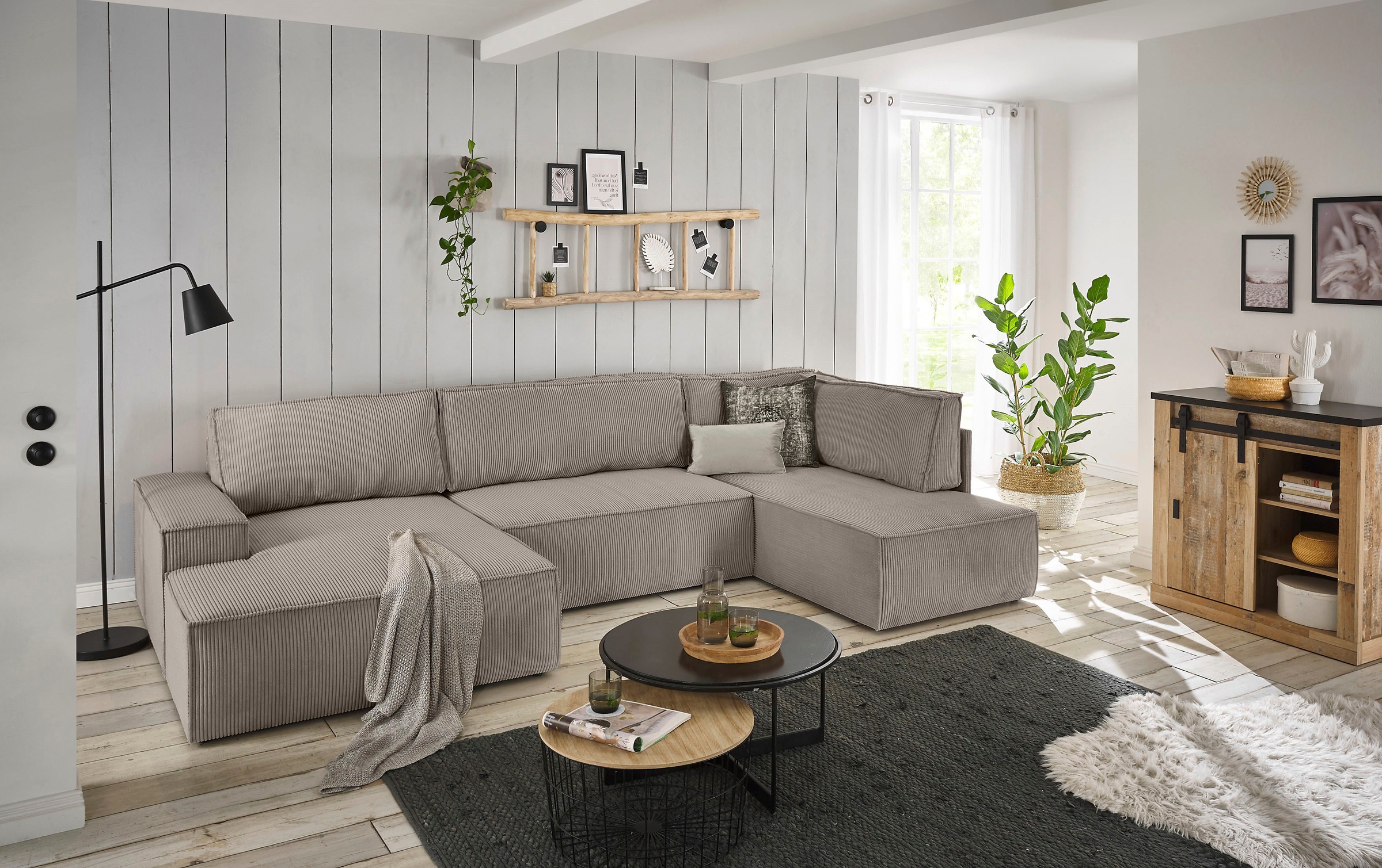 Home affaire Wohnlandschaft »SHERWOOD 329 cm, U-Form, Schlafsofa,«