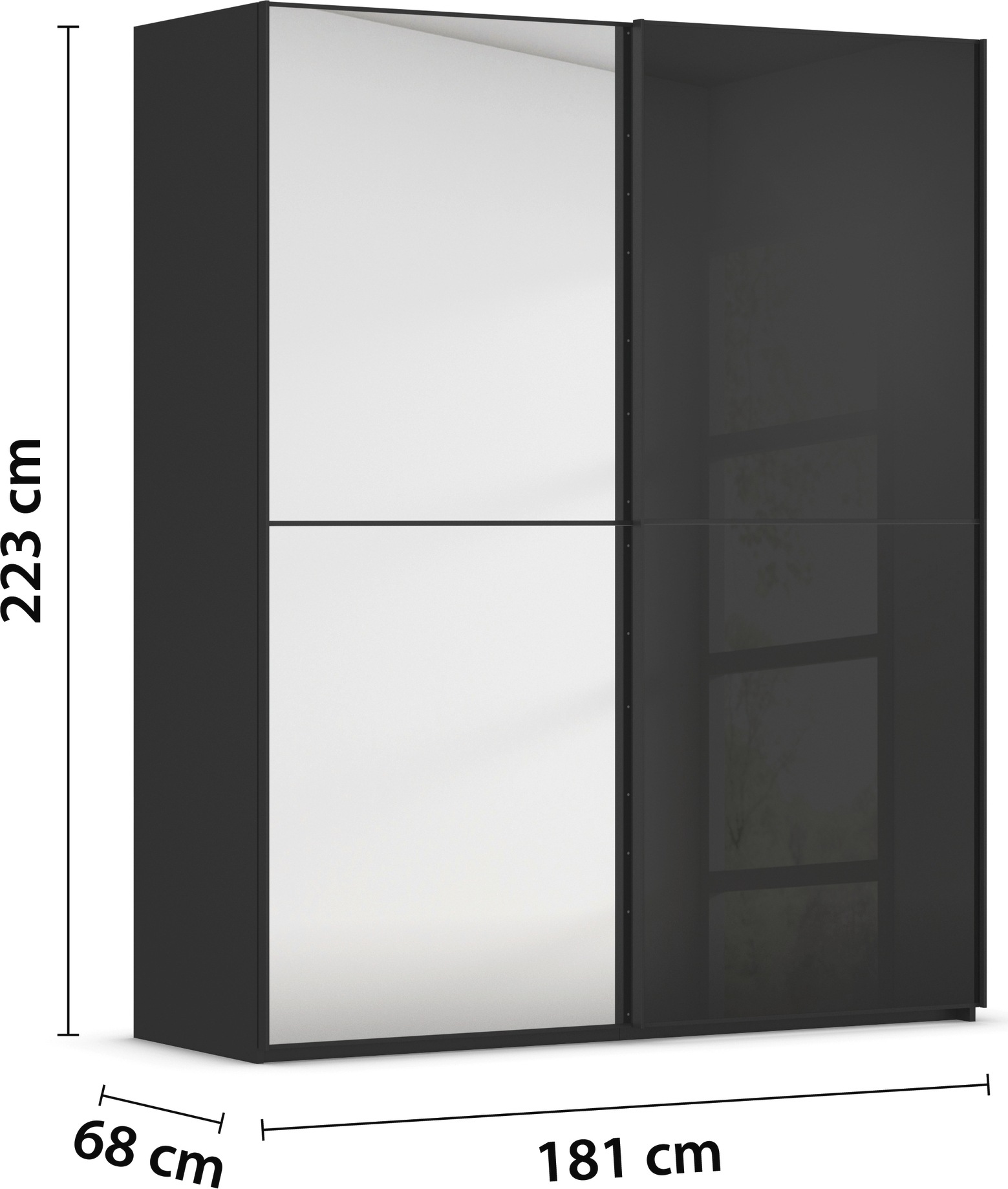 rauch Schwebetürenschrank »Kleiderschrank Schrank Garderobe Schlafzimmerschrank SCALE-DUO«, edle zweigeteilte Türen Spiegel/Glas-Mix 3 Zierleisten MADE IN GERMANY