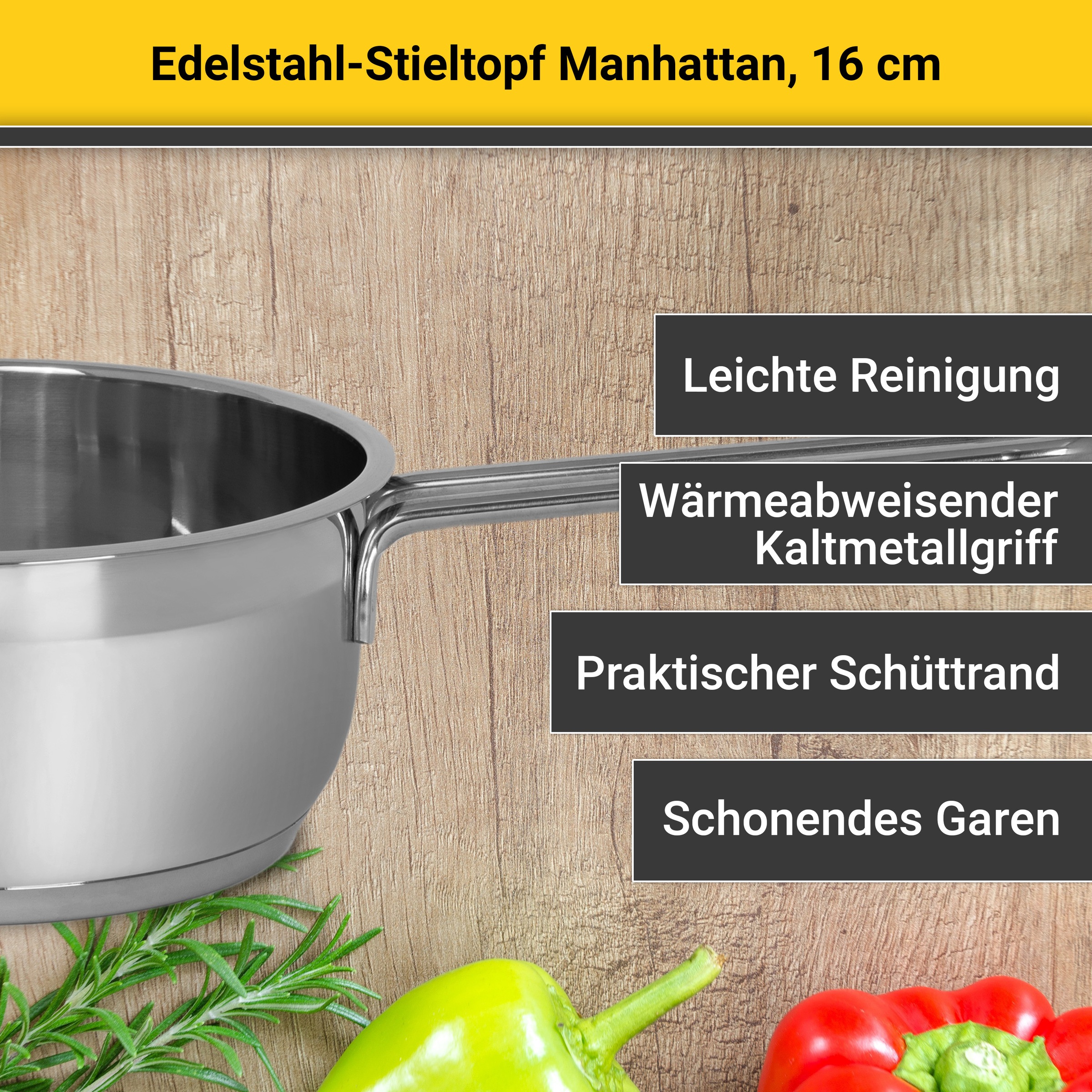 Krüger Kasserolle »Edelstahl Stieltopf Manhattan, 16 cm« 1 tlg. Edelstahl