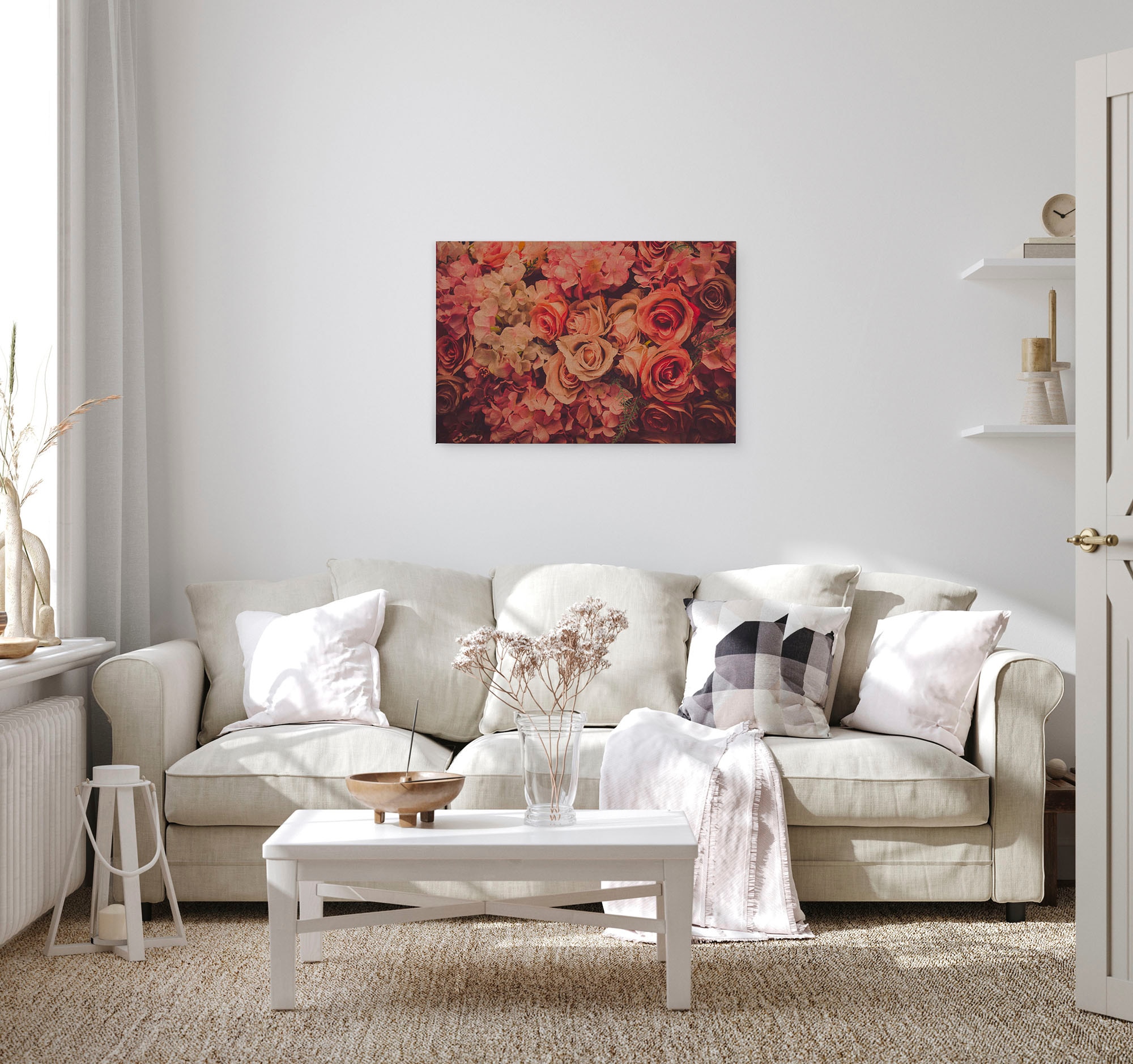 A.S. Création Leinwandbild »Flower Wall«, Kunst-Blumen-Kinder, (1 St.), Romantische Rosen Rosenbild Keilrahmen Leinwand-Bild Wohnzimmer modern