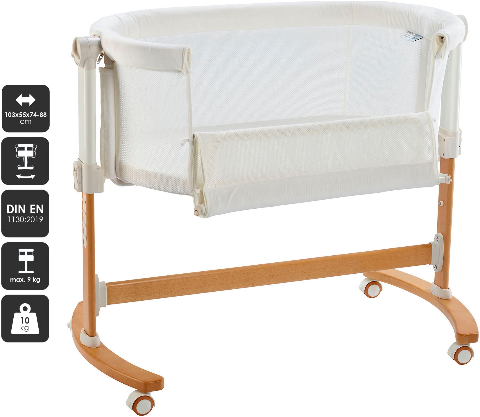 BabyGo Beistellbett »Amila, beige white«, mit Schaukelfunktion