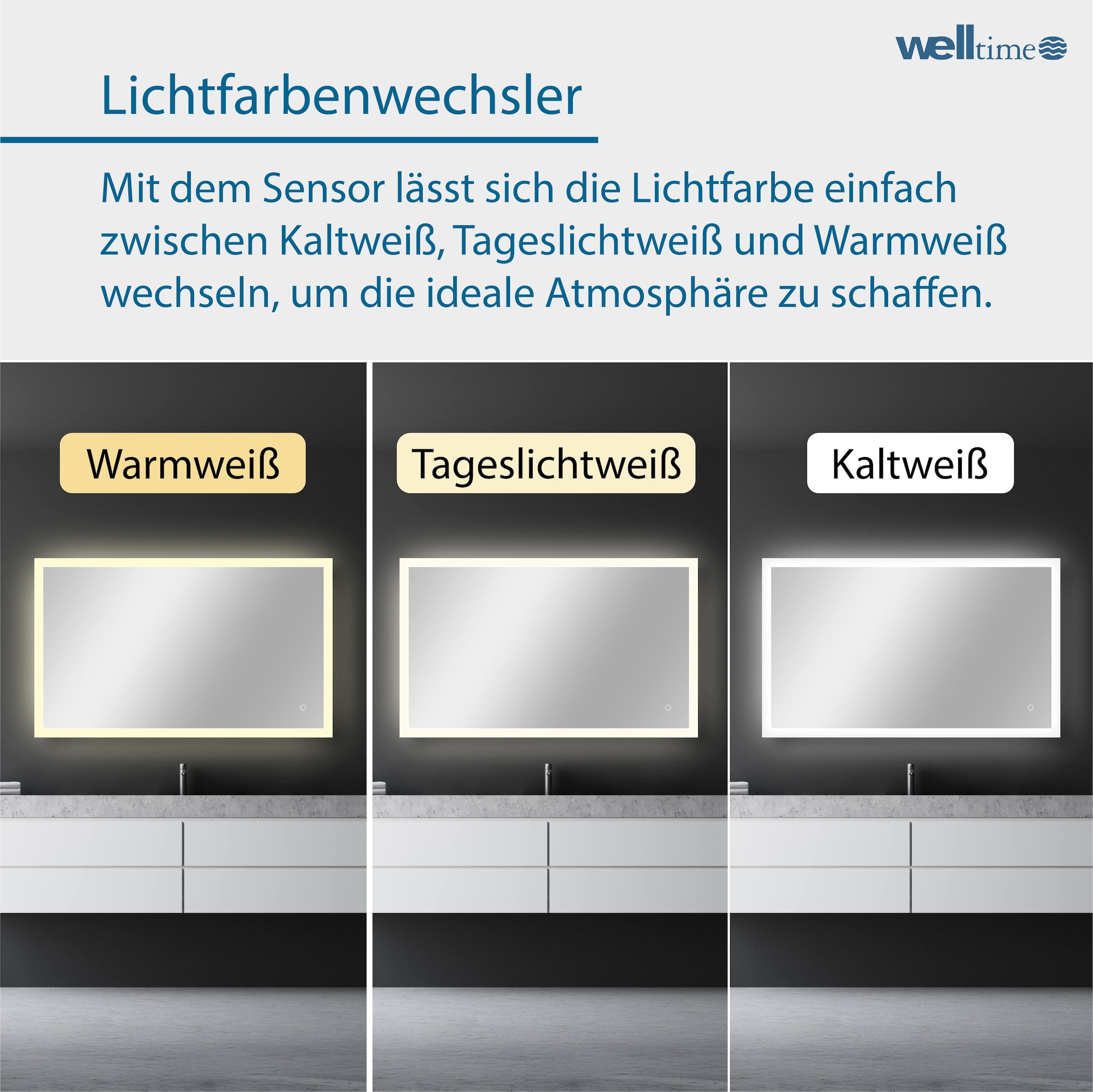 welltime LED-Lichtspiegel »Harmony«, mit Lichtfarbenwechsler und Dimmschalter, in verschiedenen Größen