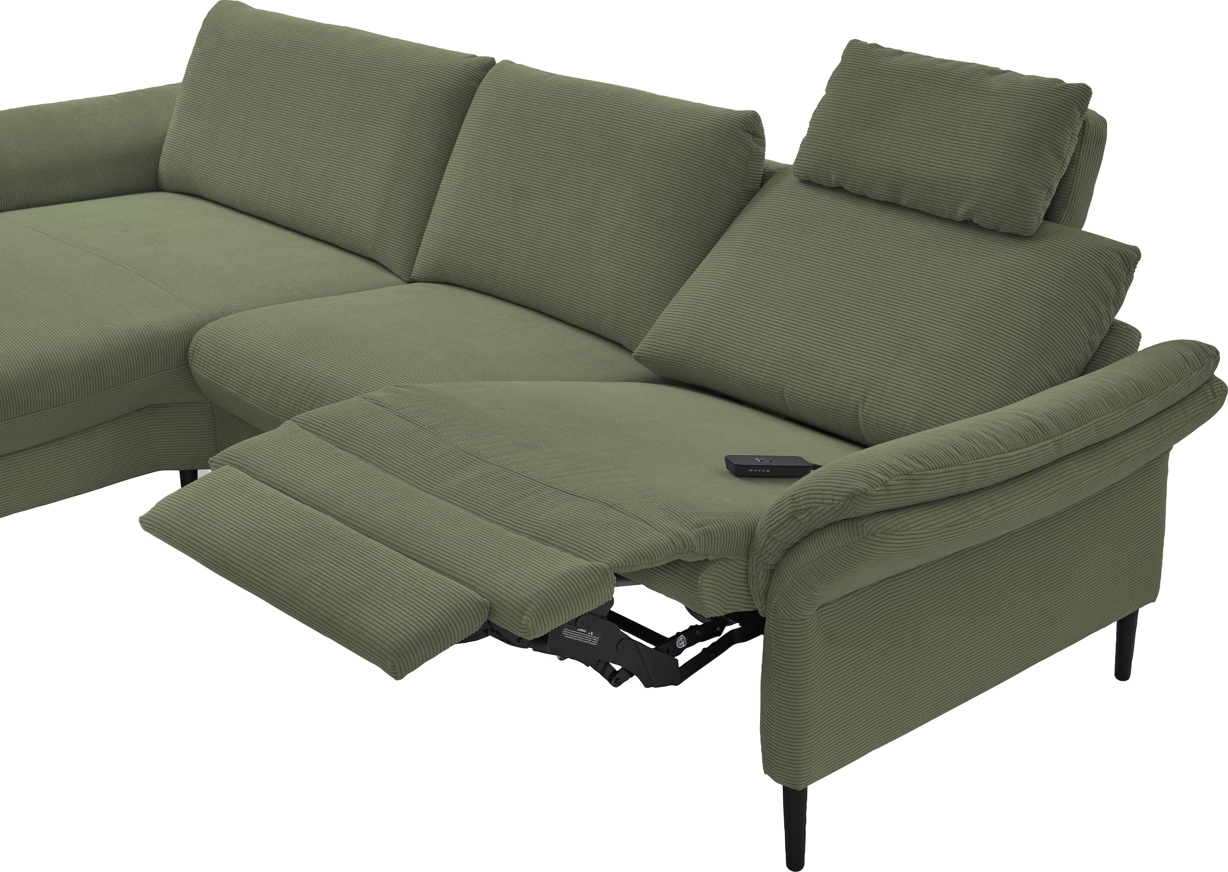 Places of Style Ecksofa »Sarsina: mit Tonnentaschen-Federkern, perfekt zum Entspannen L-Form«, inklusive 1 motorischen Relaxfunktion mit Herz-Waage-Beschlag