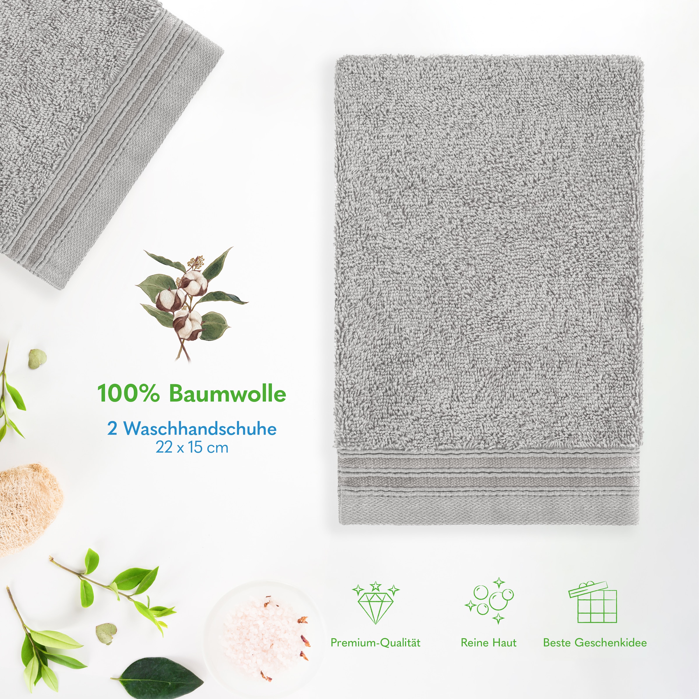 HAMMETEX Waschlappen »2er-Set Waschlappen 15x22 cm, 100% Baumwolle, weich und saugfähig«