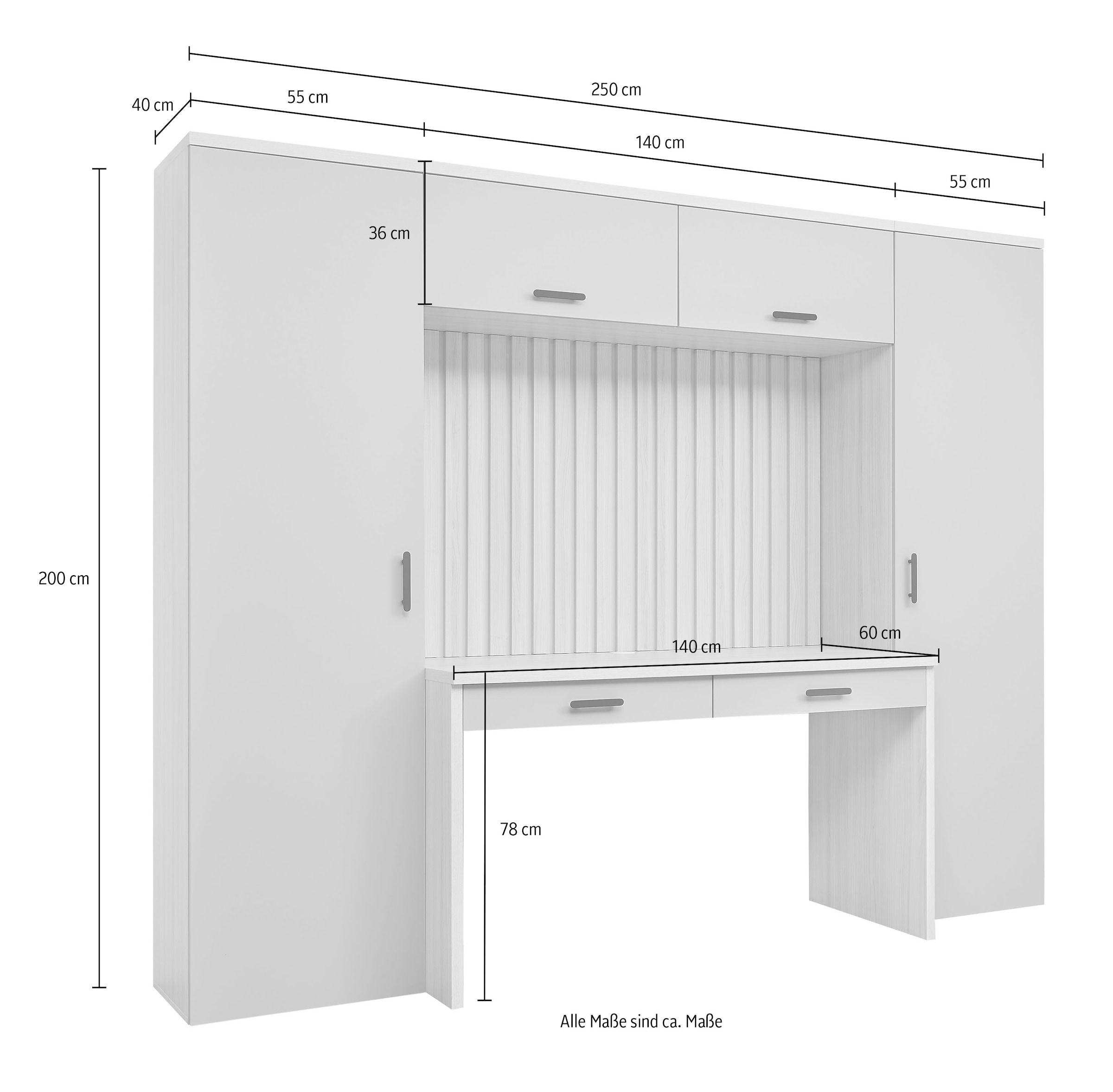 BEGA OFFICE Büromöbel-Set »Aragon Bürokombination B/H/T 250x200x60 cm« 4-tlg. Bürokombination, Melaminbeschichtung, Metallgriffe
