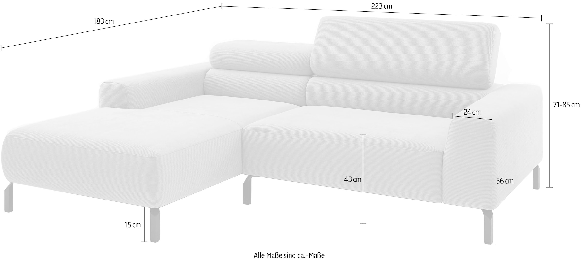Home affaire Ecksofa »Ecksofa, L-Form,  incl. Kopfteilverstellung, Breite 223 cm« wahlweise elektrische Sitztiefenverstellung