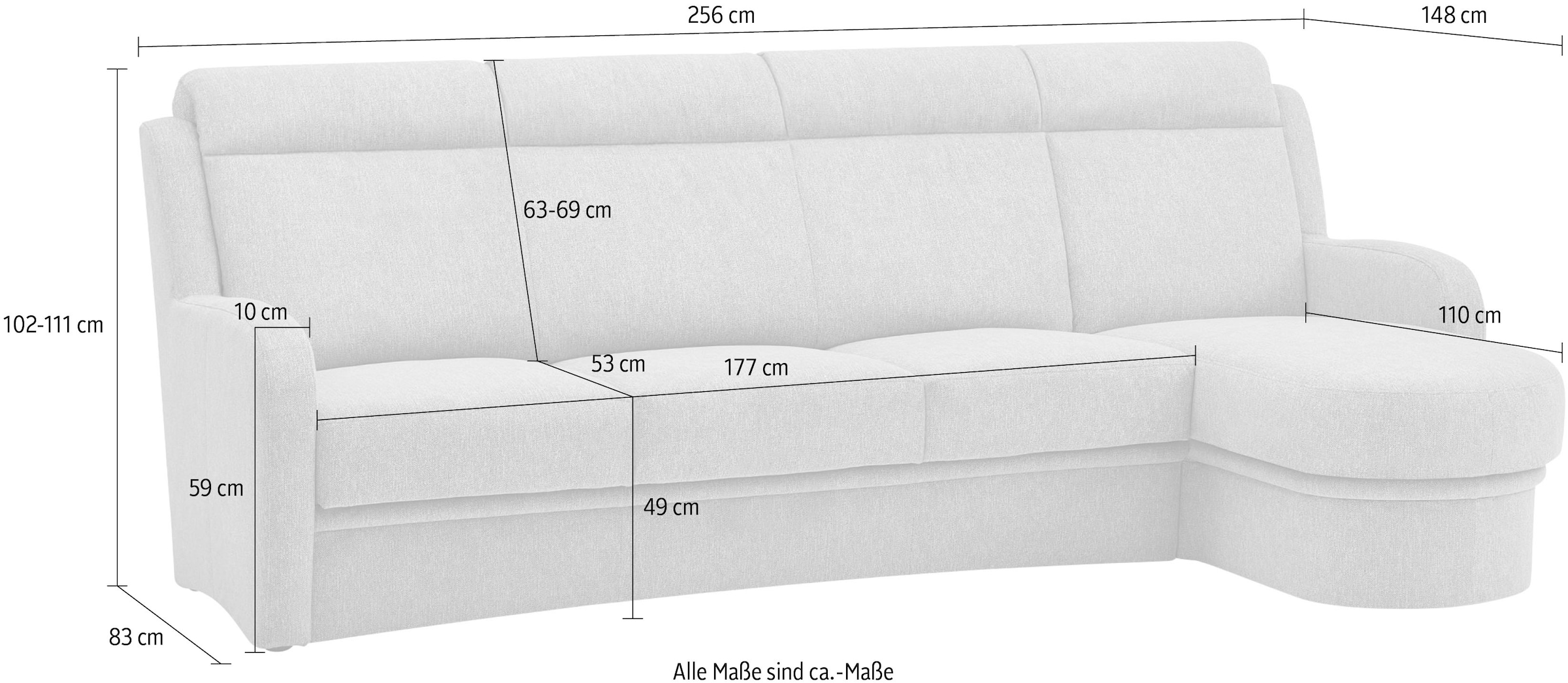 VILLA BECK Ecksofa »Varese L-Form«, (2 St.), Kopfteilverstellung, wahlweise mit Sitzvorzug, in Sitzhöhe 49 cm