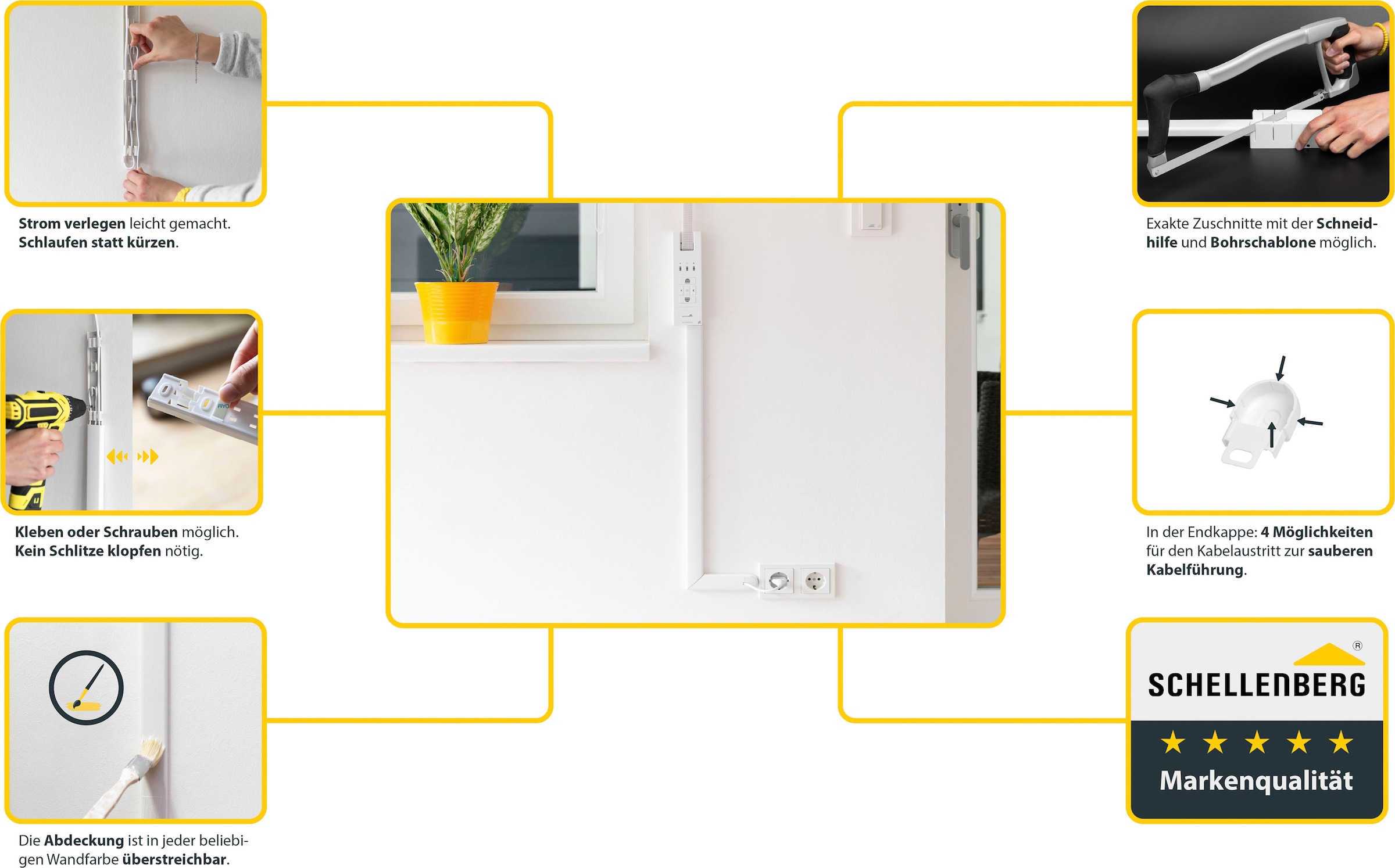 SCHELLENBERG Kabelkanal »System M Starterset zur Aufputzmontage, kleben oder schrauben«, Kabel Organizer, 2,1 m, weiß