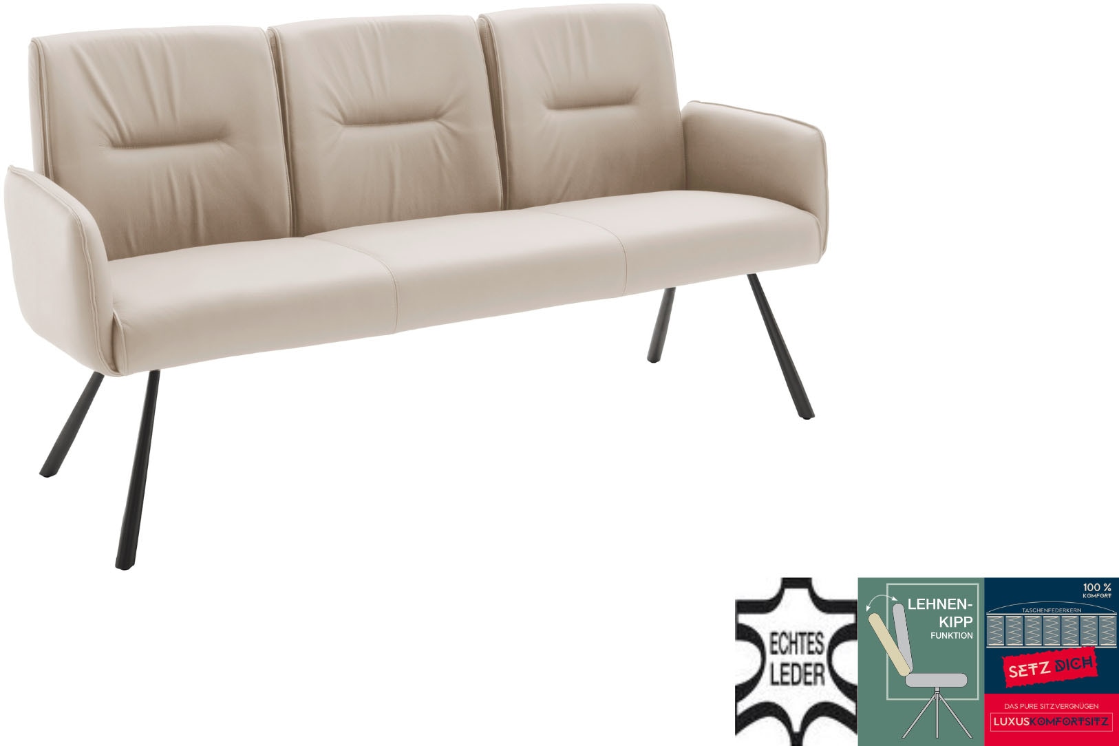 MCA furniture Sitzbank »Delane« 1 Stk. tlg. Taschenfederkern, Lehnenkippfunktion, Armlehnen, beweglicher Rücken