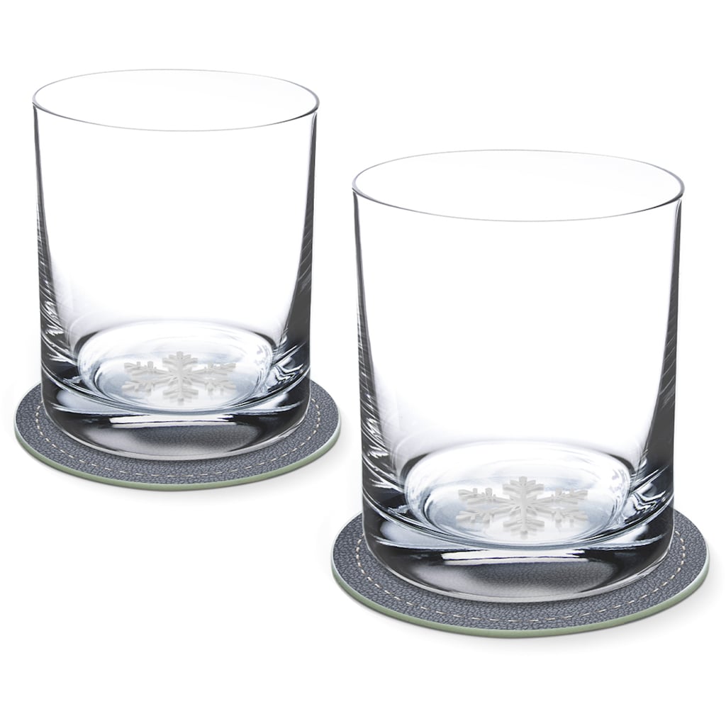 Contento Whiskyglas, (Set, 4 tlg., 2 Whiskygläser und 2 Untersetzer), Eiskristall, 400 ml, 2 Gläser, 2 Untersetzer