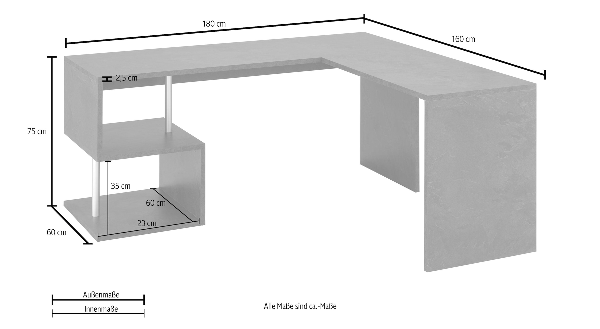 INOSIGN Eckschreibtisch »Esse, Schreibtisch im modernen Design«, mit oder ohne Monitoraufsatz Breite 180/160 cm, "Made in Italy"