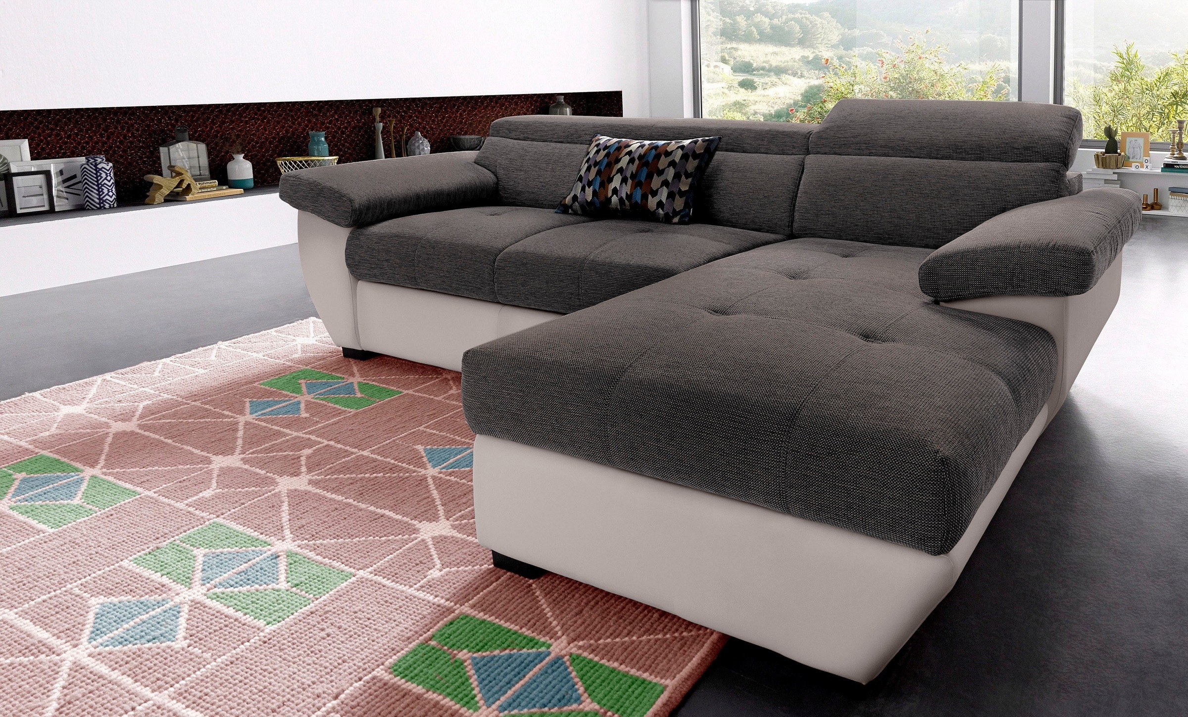 COTTA Polstergarnitur »Speedway L-Form«, (Set), Set bestehend aus: Ecksofa mit Kopfteilverstellung & Hocker