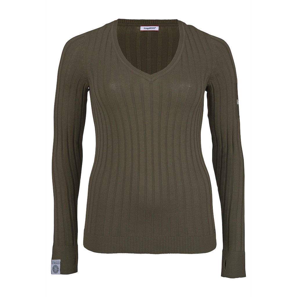 KangaROOS V-Ausschnitt-Pullover, in breit geripptem Feinstrick