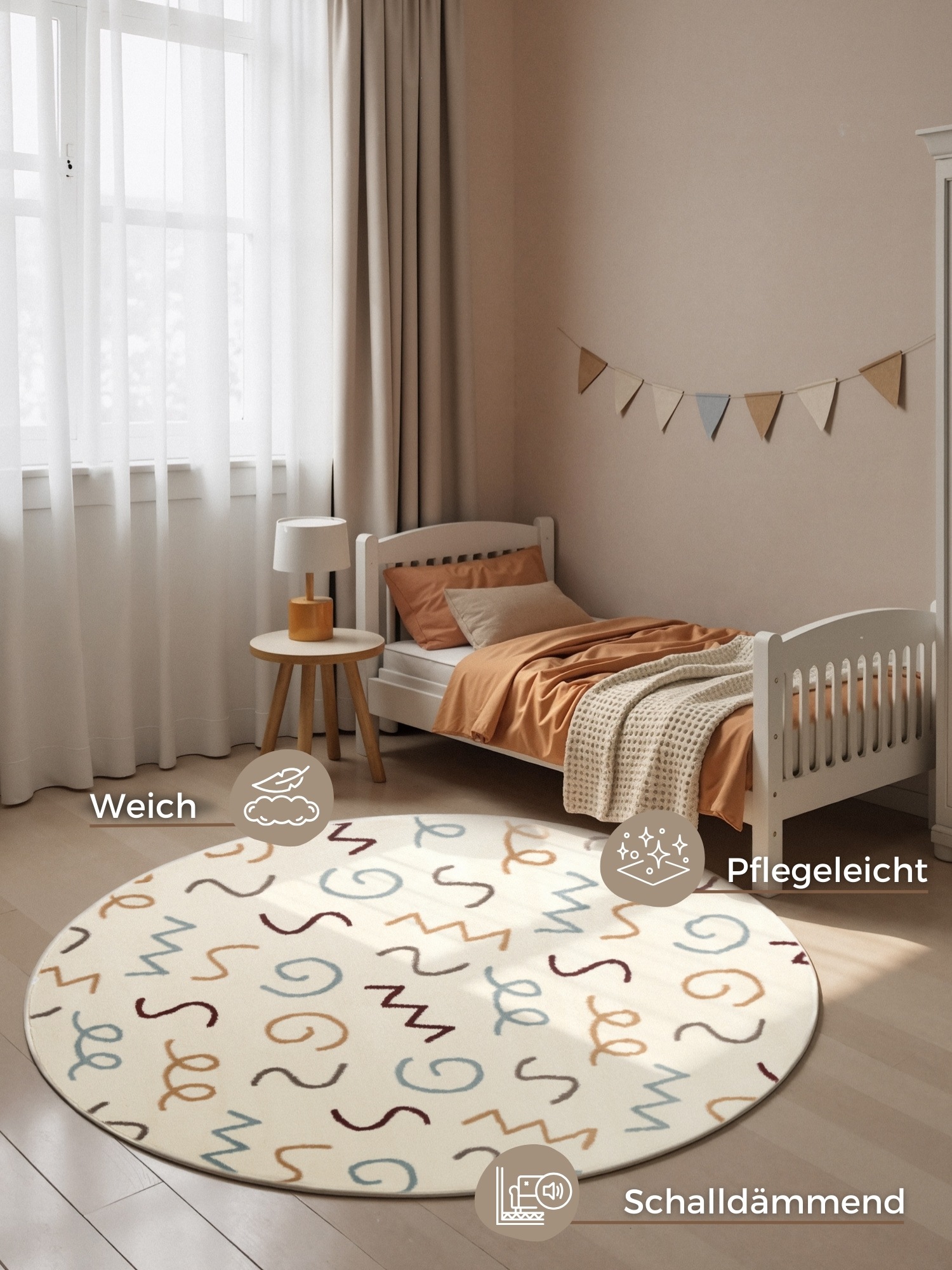 HANSE Home Kinderteppich »Fiete« rund 10 mm Höhe Pflegeleicht, Weich, Kinderzimmer, Spielteppich, Spielunterlage