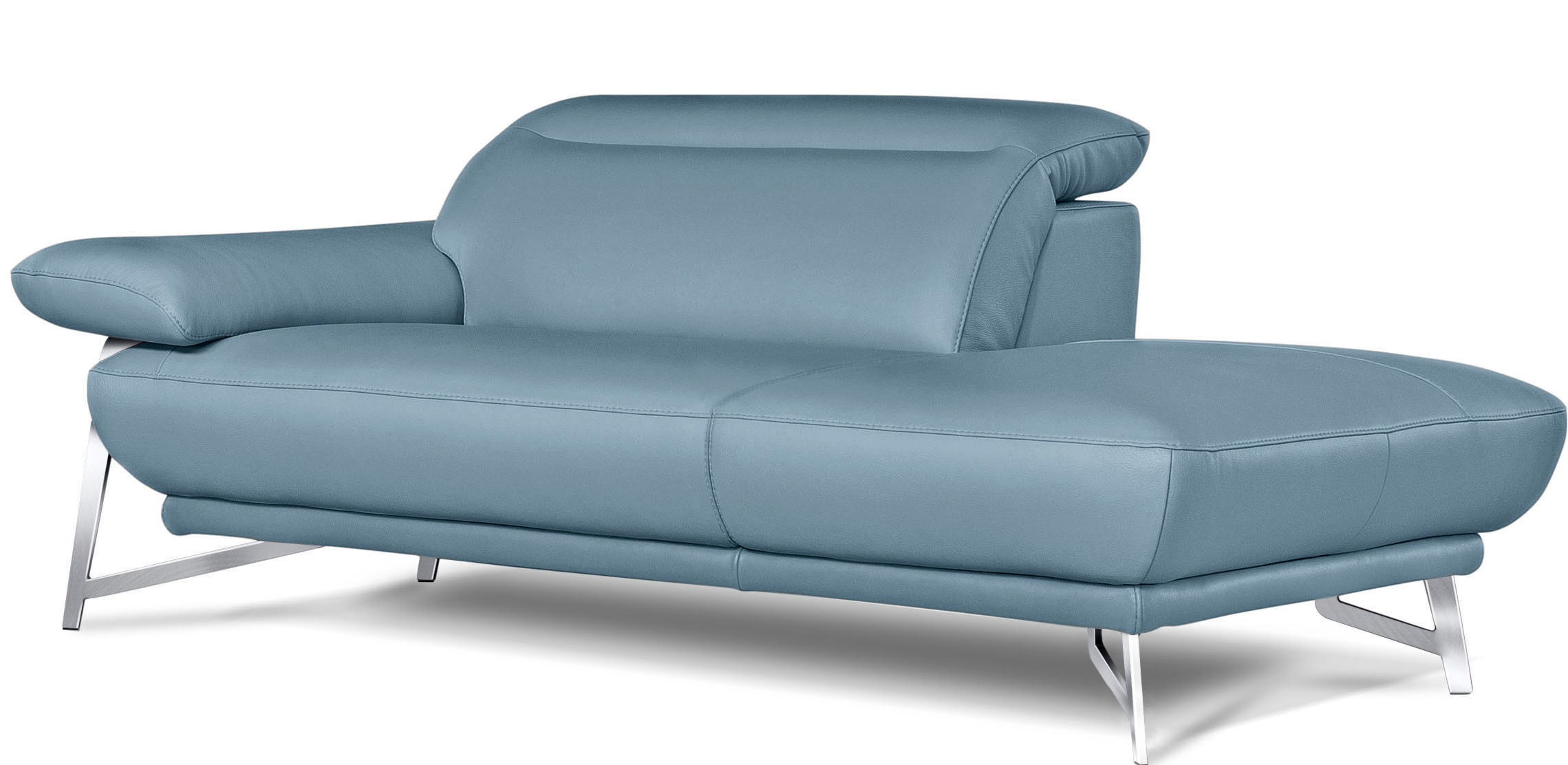 Egoitaliano Sofa »Anais, erstklassiger Sitzkomfort, Fußfarbe chrom«, Set, Kopfteil verstellbar, Leder CAREZZA, himmelblau