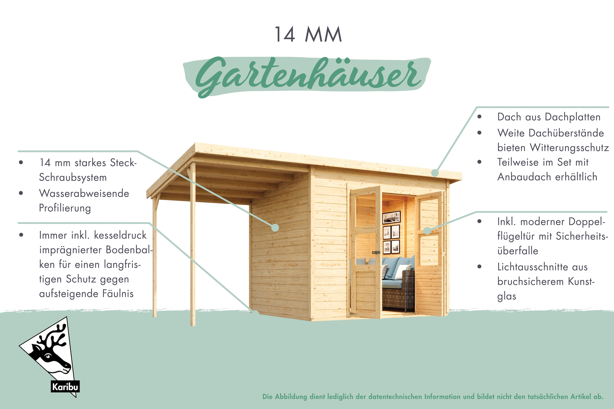 Karibu Gartenhaus »»Merseburg 2« vorvergraut«, aus Fichtenholz, farbig lasiert