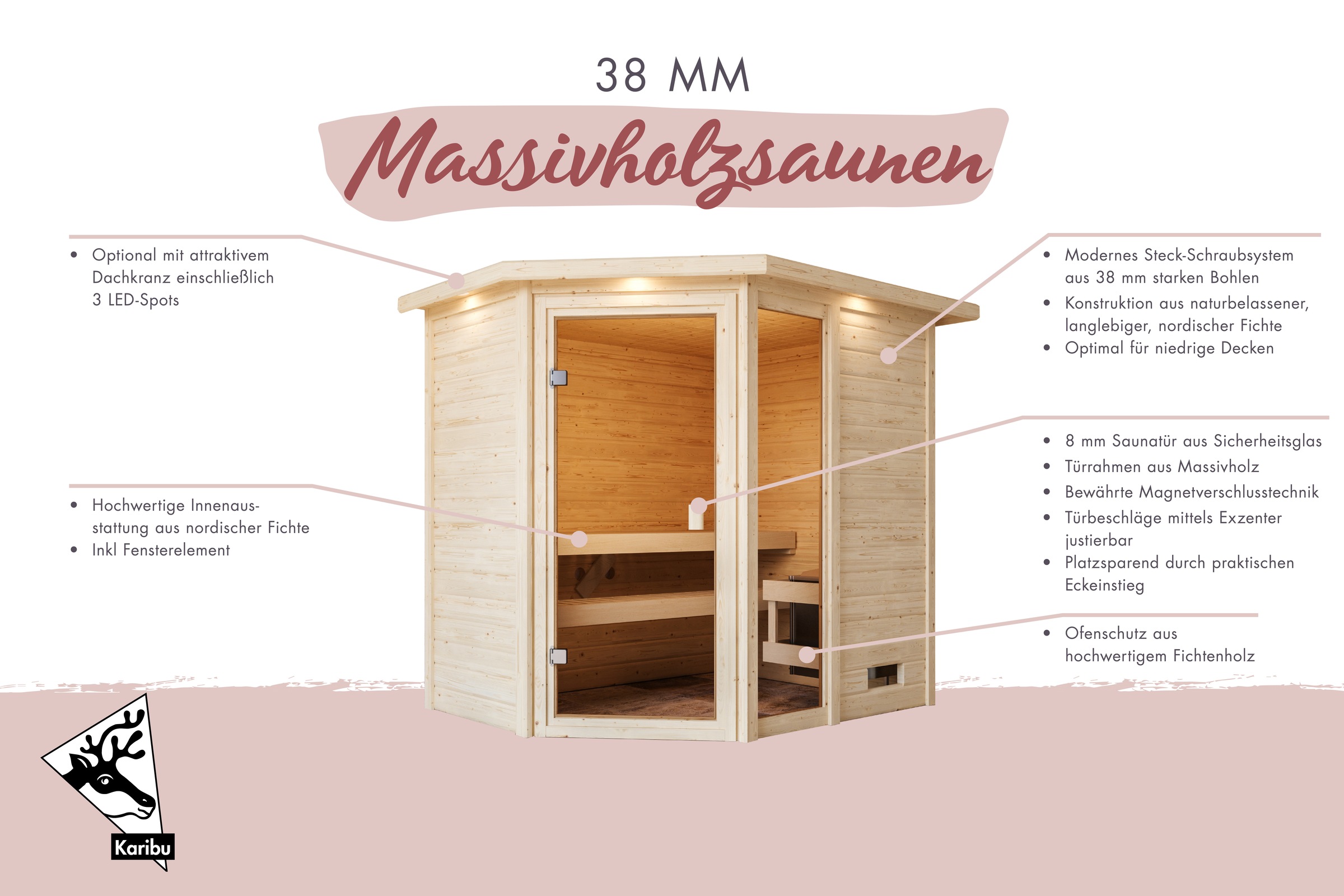 Karibu Sauna »"Josie" mit bronzierter Tür und Kranz, naturbelassen« aus hoc günstig online kaufen