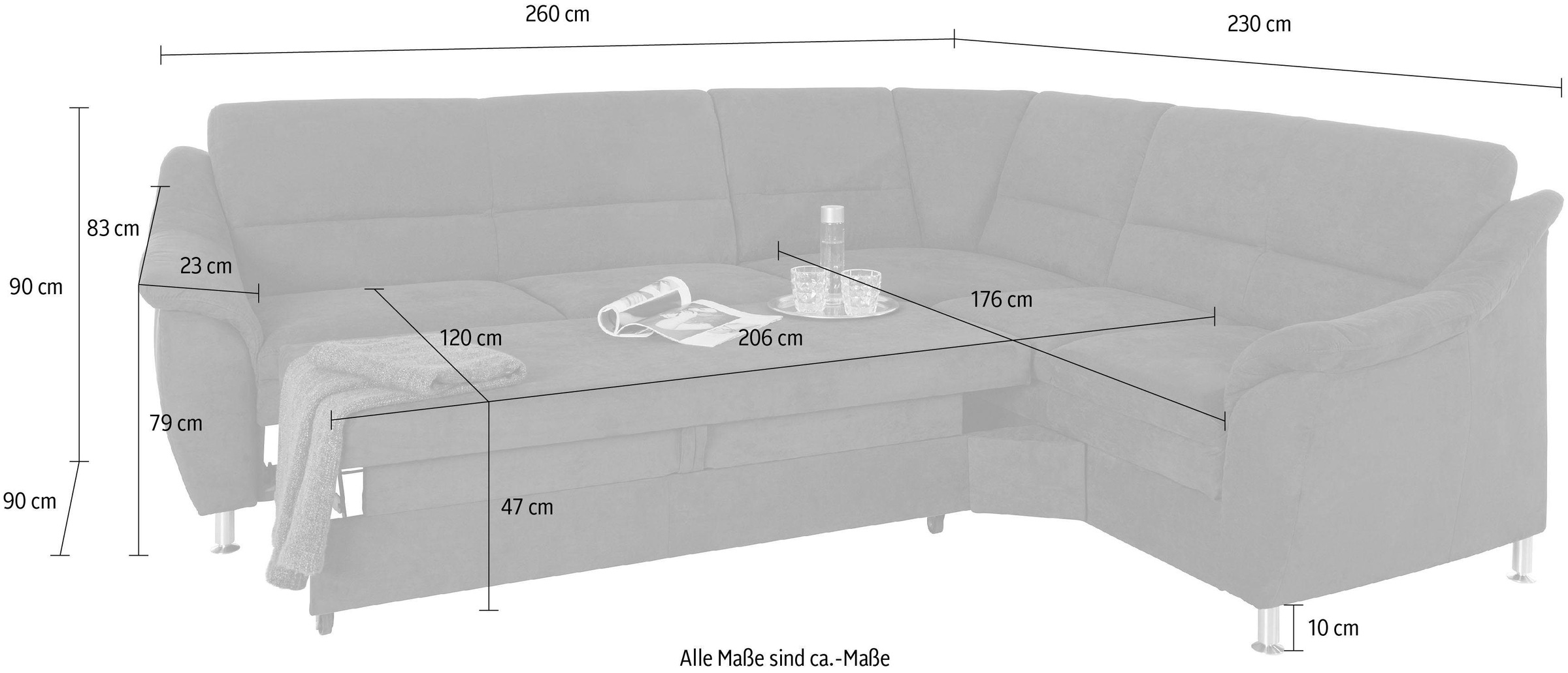 Places of Style Ecksofa »Cardoso L-Form«, mit Trapezecke für mehr Sitzkomfort, wahlweise auch mit Bettfunktion