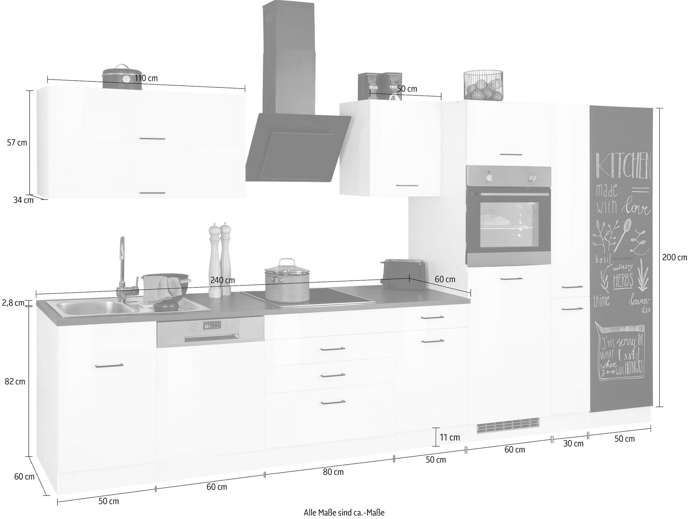 KOCHSTATION Küchenzeile »KS-Trier«, mit E-Geräten, Breite 380 cm