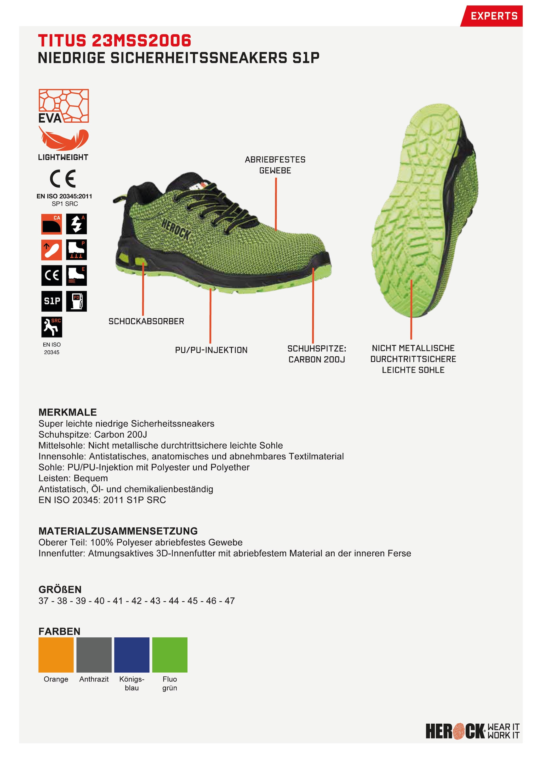 Herock Sicherheitsschuh »Titus S1P Niederige Sicherheitssneakers«, S1P, mit  Carbon Schutzkappe