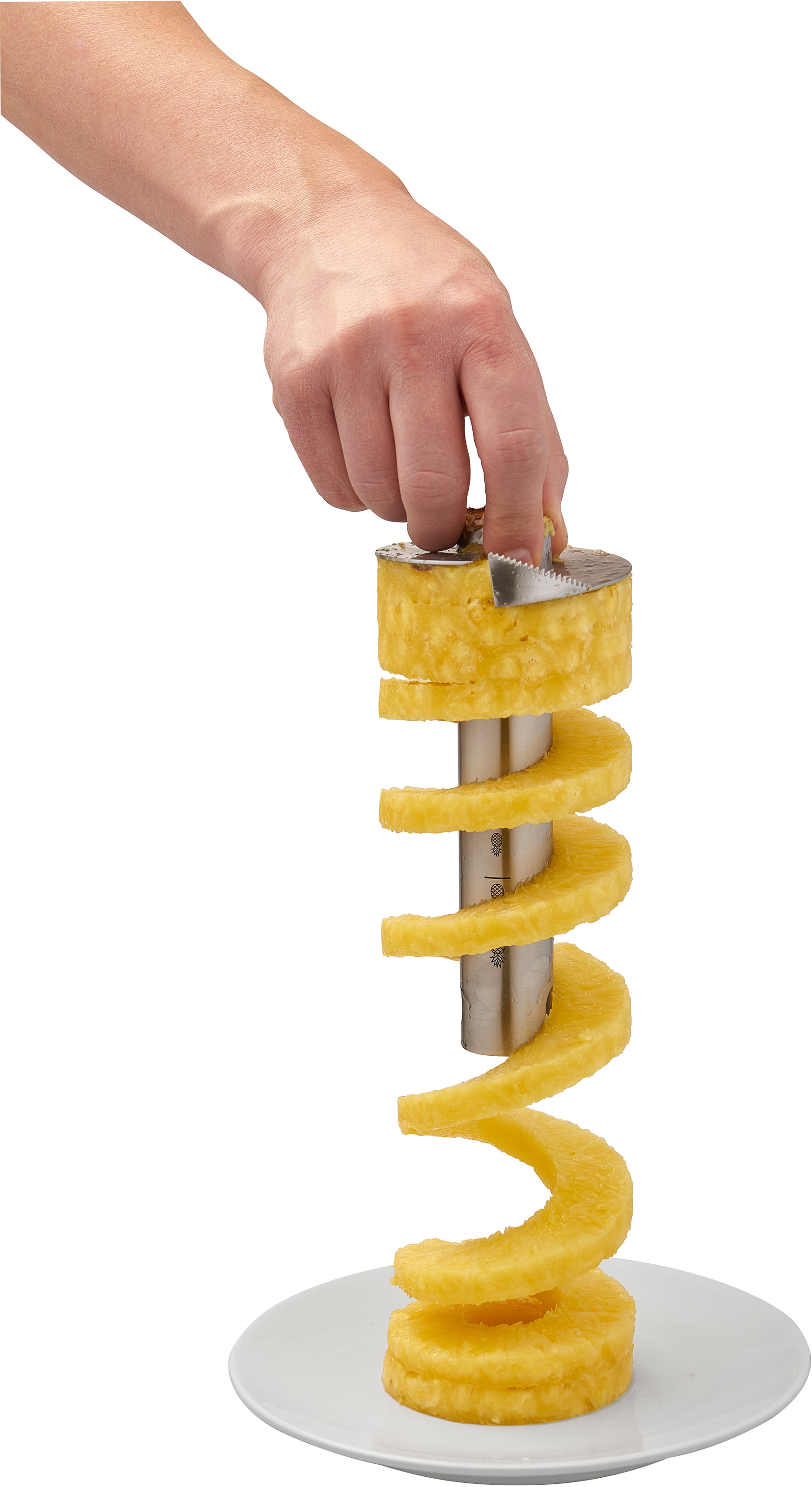 RÖSLE Obstschneider Ananasschäler mit ergonomischem Griff, Einschneidskala, Auswurfschlitz