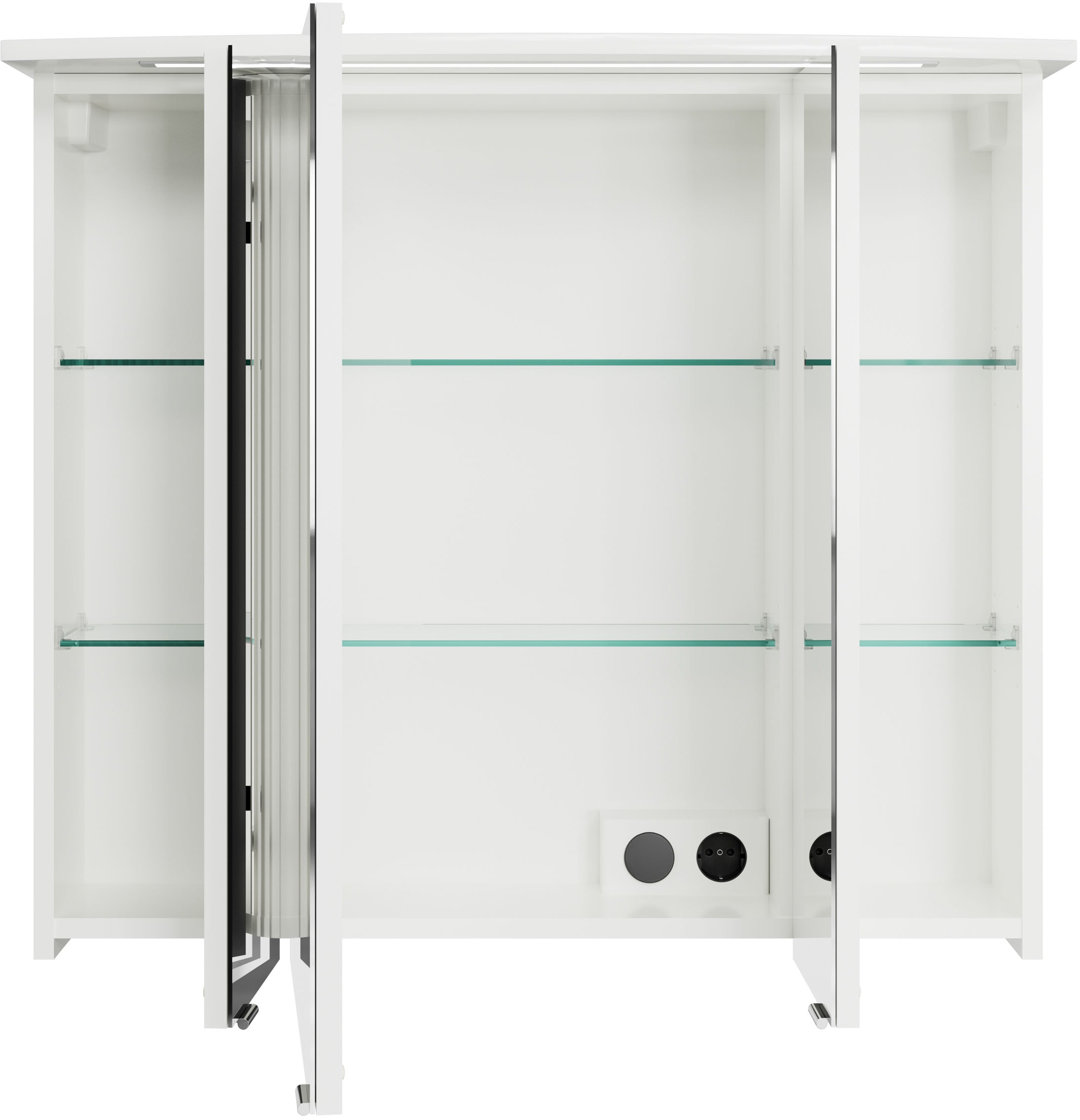 Saphir Badezimmerspiegelschrank »Serie 4010 Badezimmer-Spiegelschrank inkl. LED-Beleuchtung im Kranz«, Badschrank 82 cm breit, 3 Türen, 6 Glas-Einlegeböden, inkl Türdämpfer