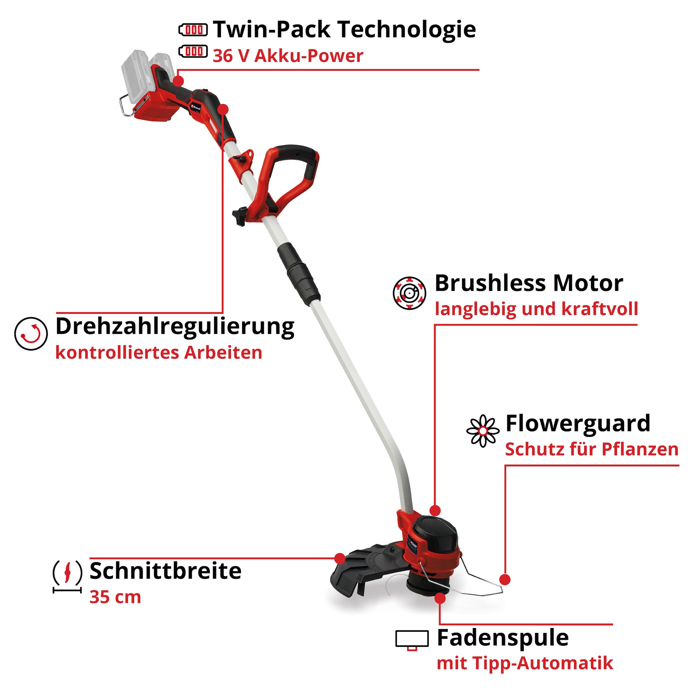 Einhell Akku-Rasentrimmer »»GP-CT 36/35 Li BL-Solo««, (3 St.), ohne Akku, ohne Ladegerät