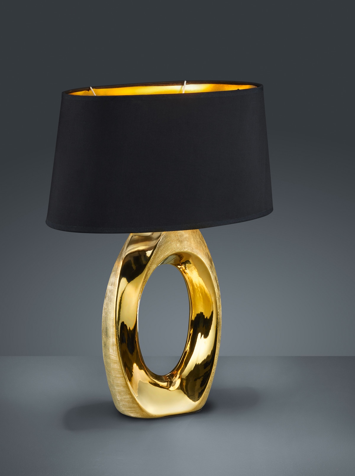 TRIO Leuchten Schreibtischlampe »Taba«, 1 flammig-flammig, Nachttischlampe,  Tischlampe golfarbig, Stoffschirm in schwarz/gold online bestellen
