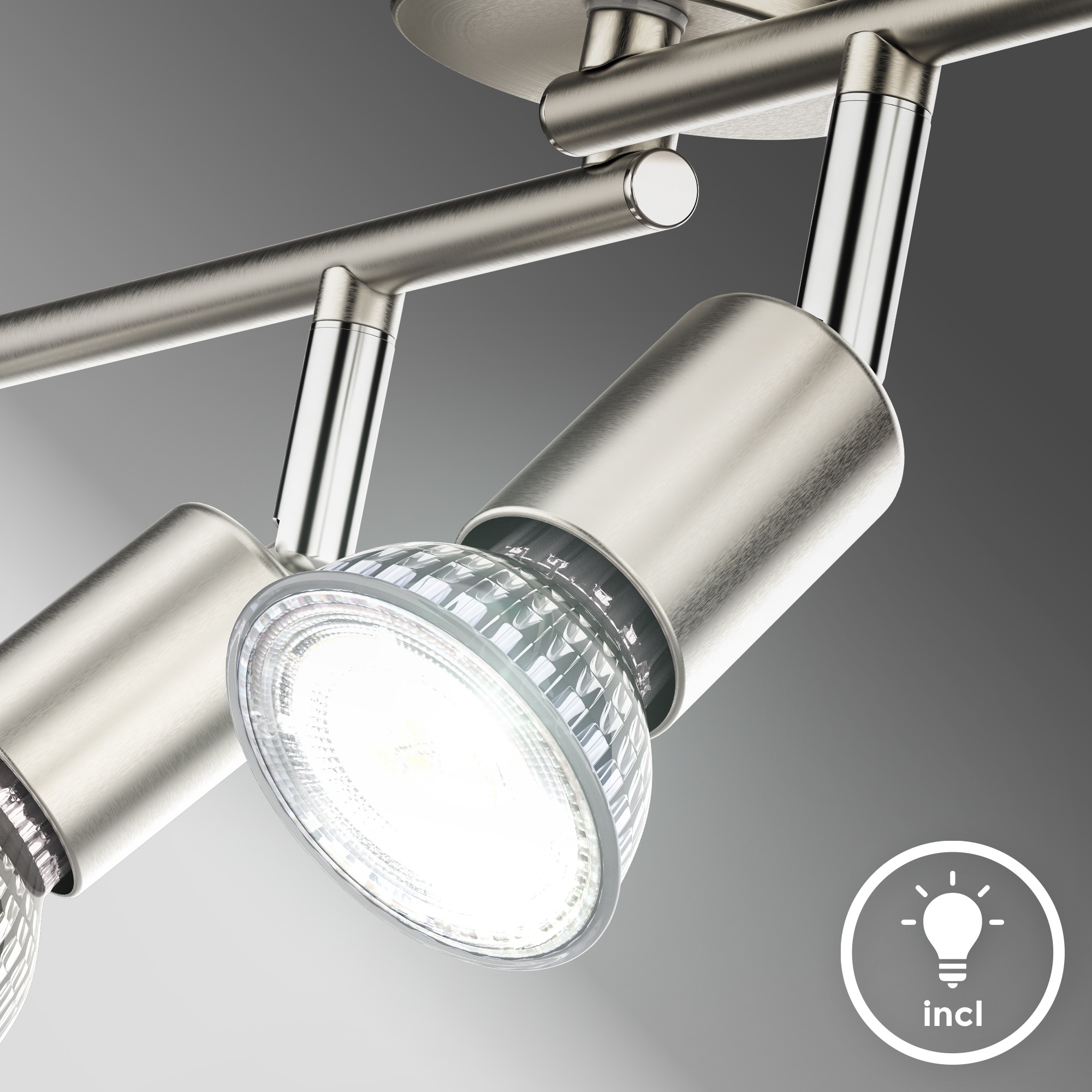 B.K.Licht Deckenleuchte, 4 flammig, Leuchtmittel GU10 | LED wechselbar, 4-flammig, LED Deckenlampe, dreh- schwenkbar, neutralweiß, matt-nickel