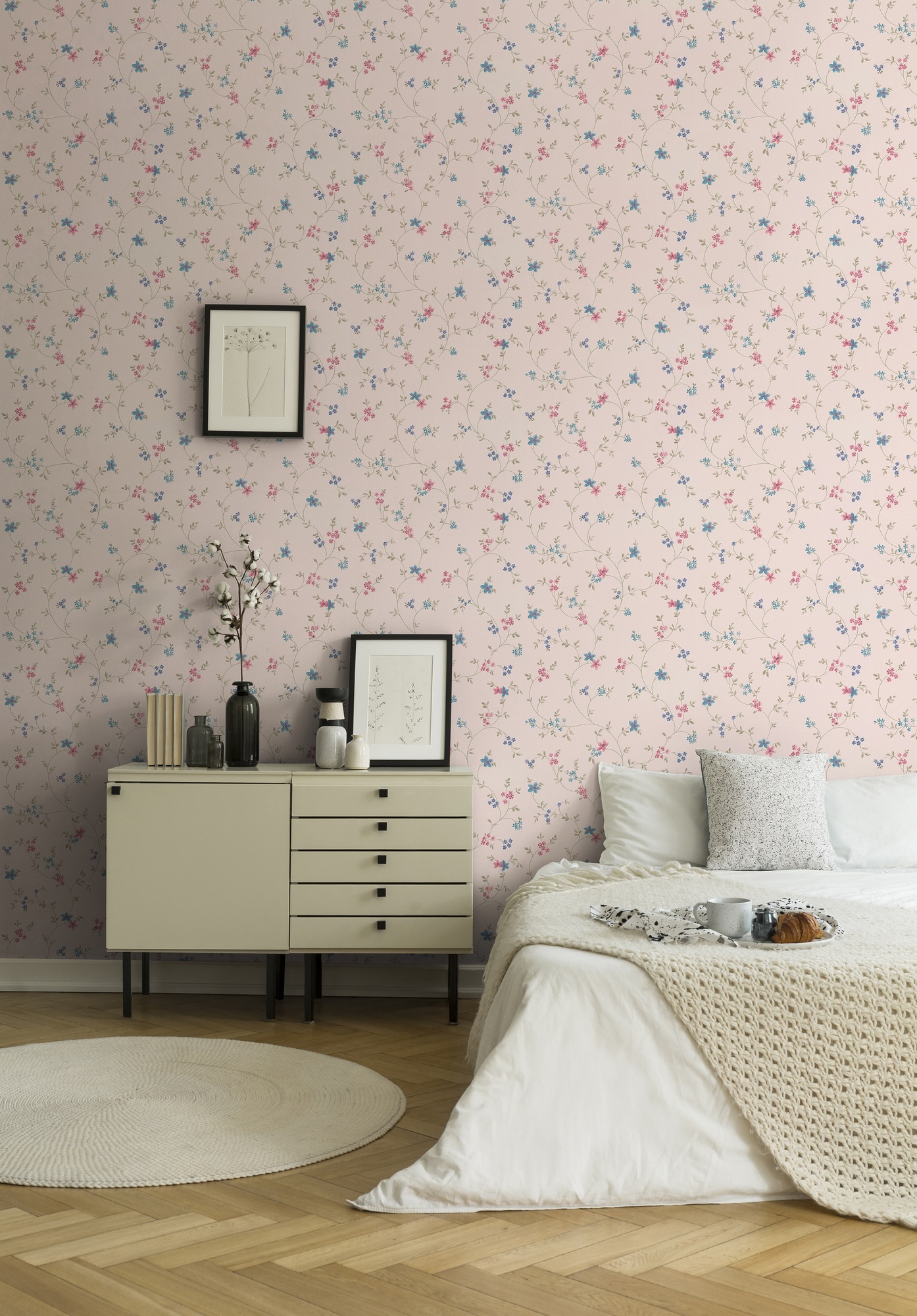 A.S. Création Vliestapete »Landhaustapete mit Blümchen«, matt-gemustert-neutral, Tapete Floral Blumenranke Tapeten Wohnzimmer Schlafzimmer Küche Design