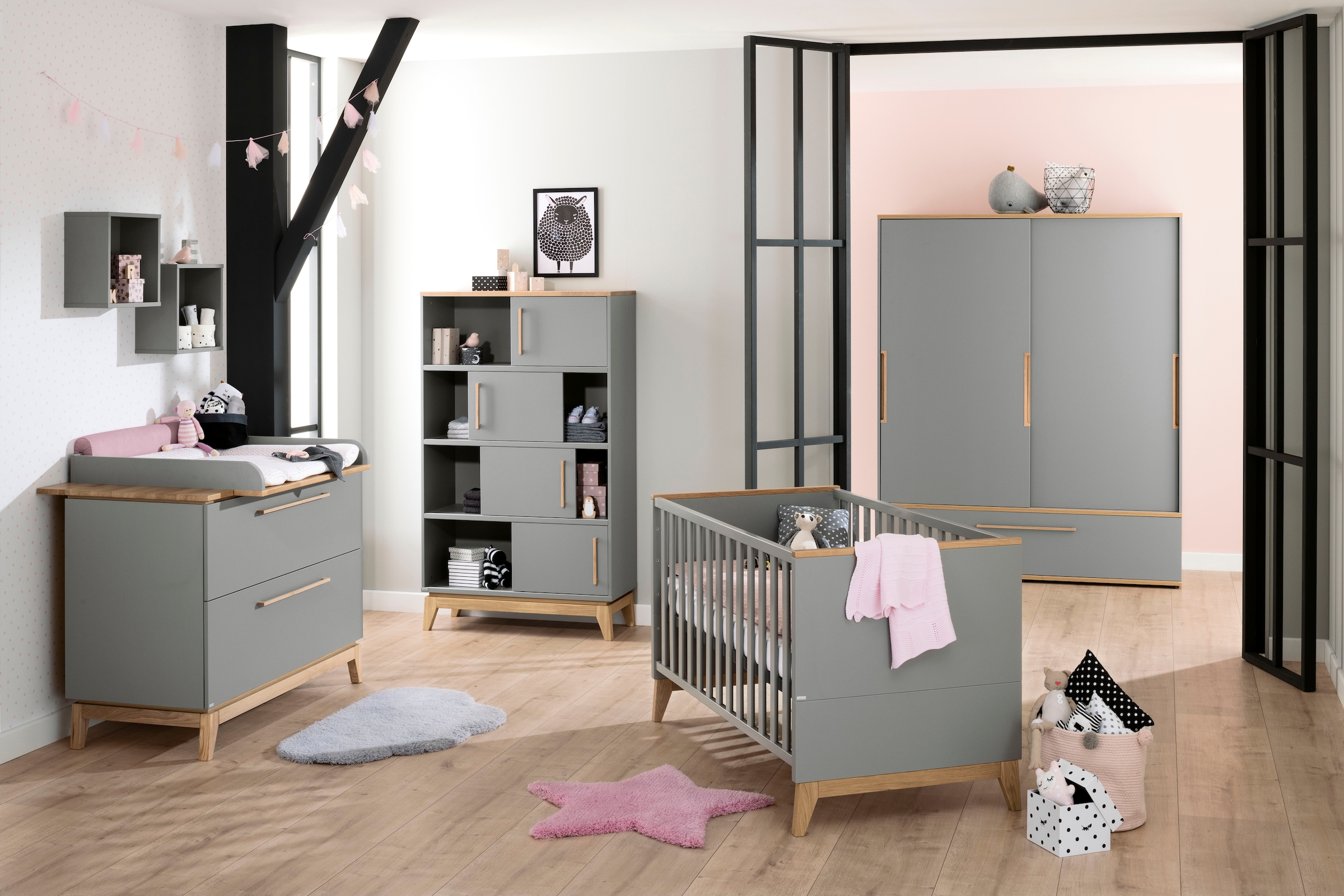 PAIDI Wickelkommode »STIENE in Beige oder Grau, 2 Schubladen mit Soft-Close, Vollauszug« bis 50 kg Kommode 123 cm Breite, geprüfte Sicherheit, Wickeltisch mit Massivholz 123 cm