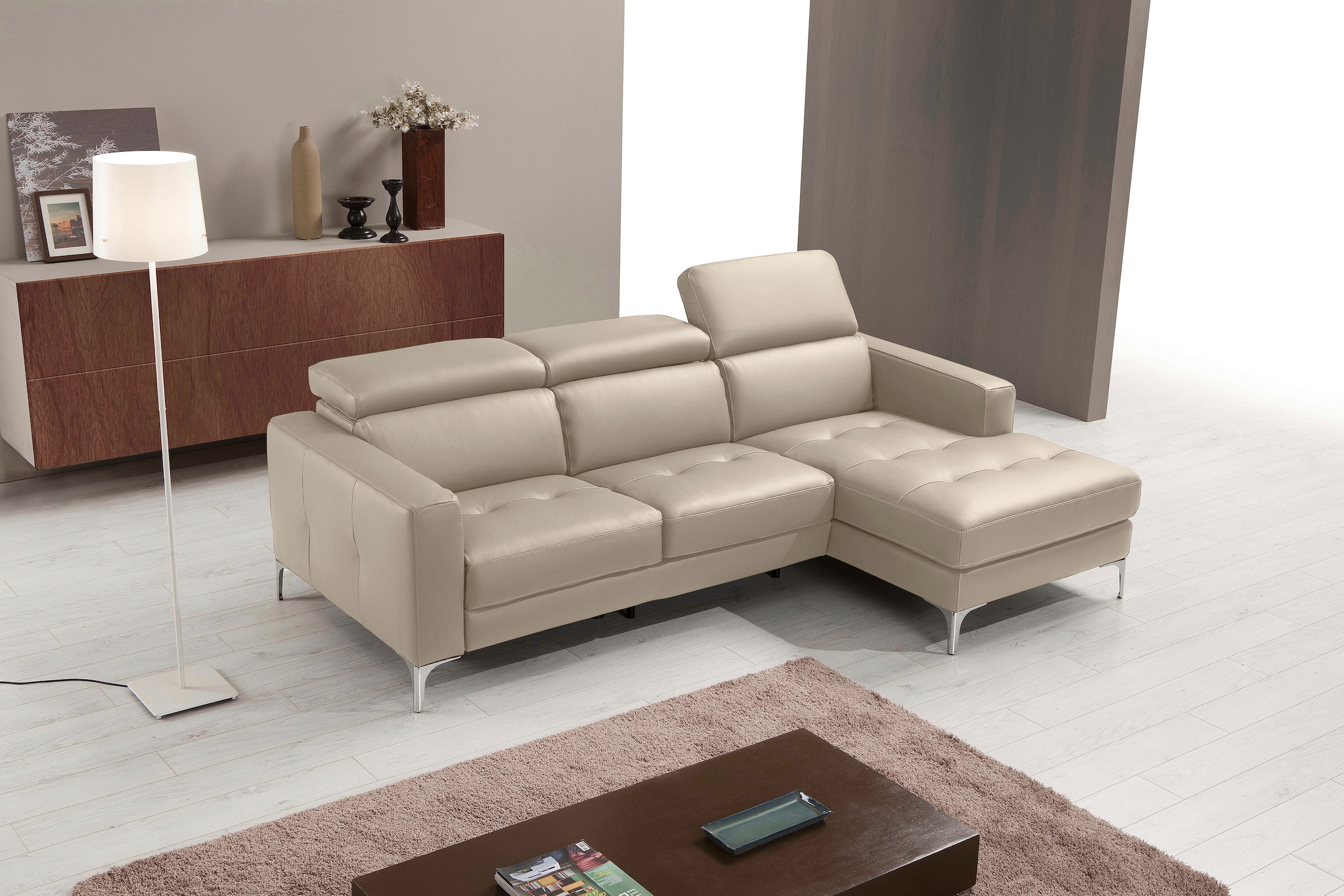 Egoitaliano Ecksofa »Matt, erstklassiger Sitzkomfort, aufwendige Detailverarbeitung, L-Form«, mit verstellbaren Kopfteilen zum Relaxen